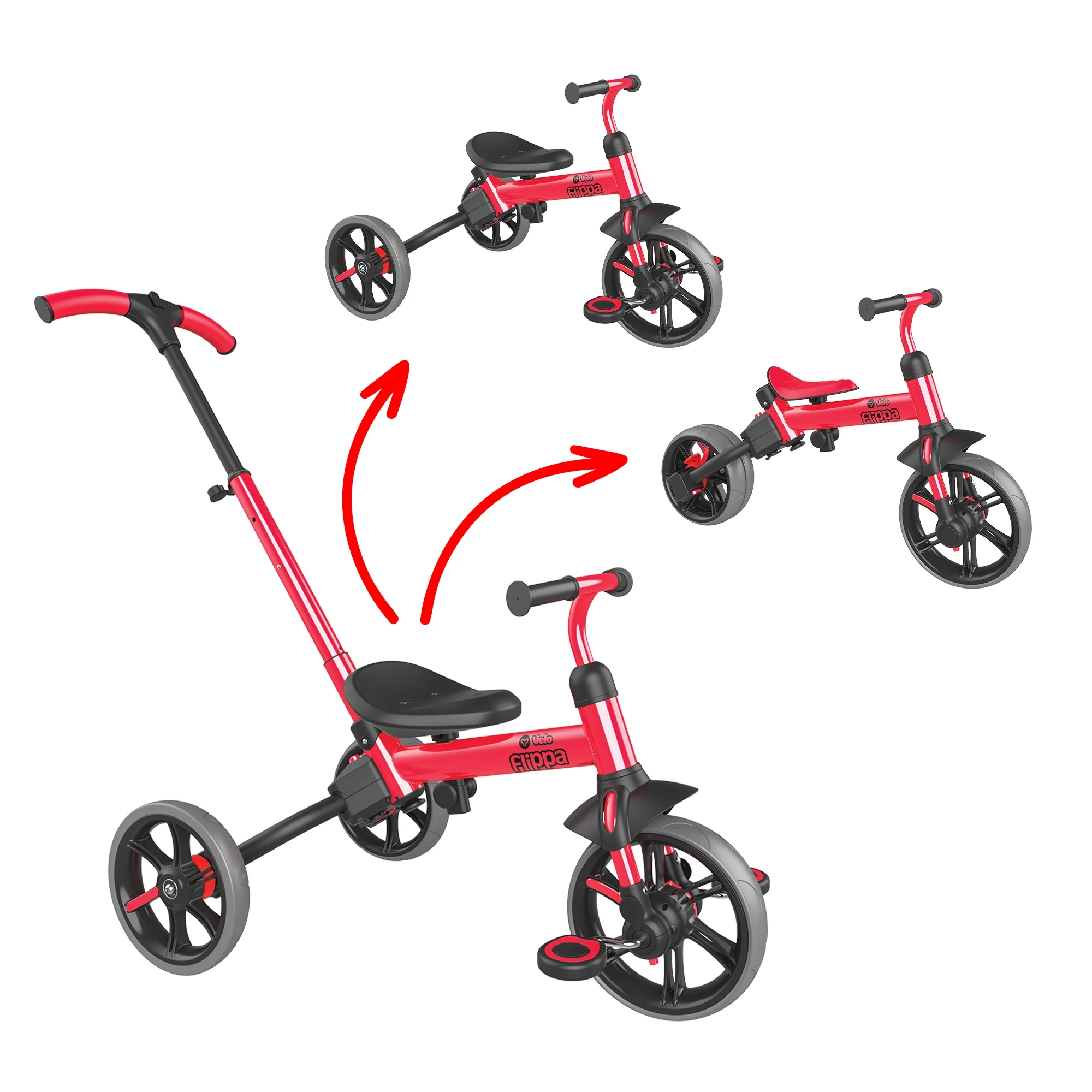 Yvolution Velo Flippa 4-in-1 Triicycle to Balance Bike 2-5 Years (Red) Unisex - Womvr