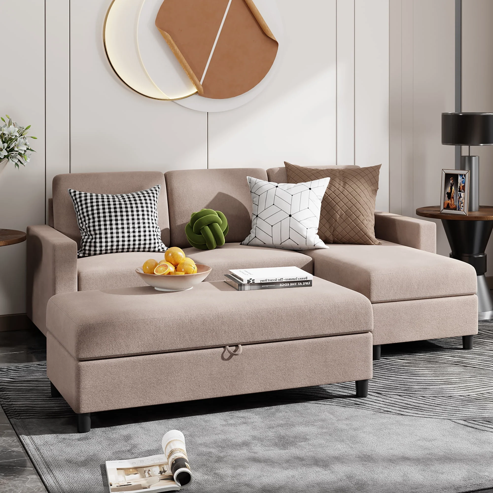 Walsunny Convertible Sectional L-Shaped Sofa with Modern Linen Fabric(Grayish Black) - Womvr