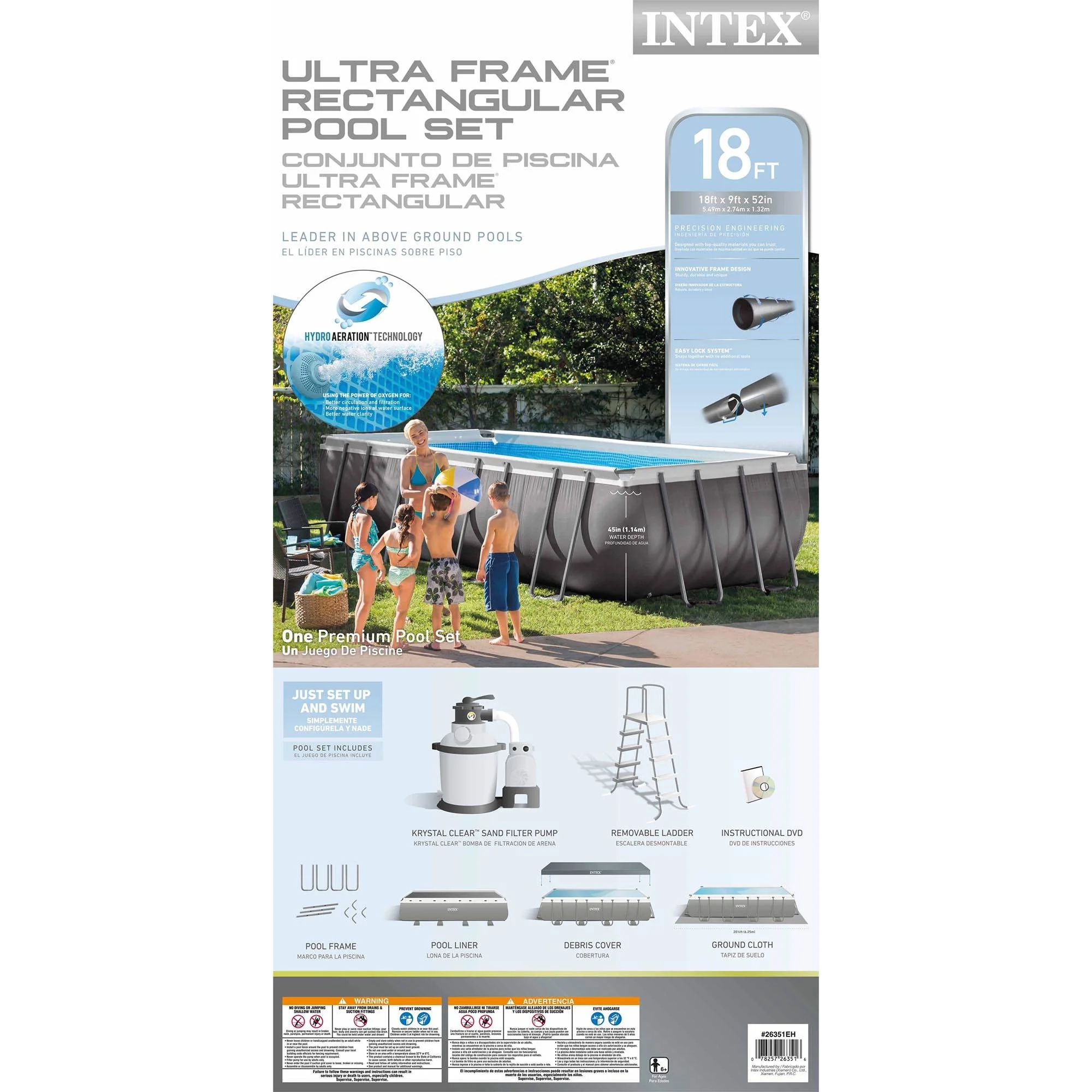 Intex 18ft x 9ft x 52in Ultra Frame Rectangular Above Ground Pool with Pump - Womvr