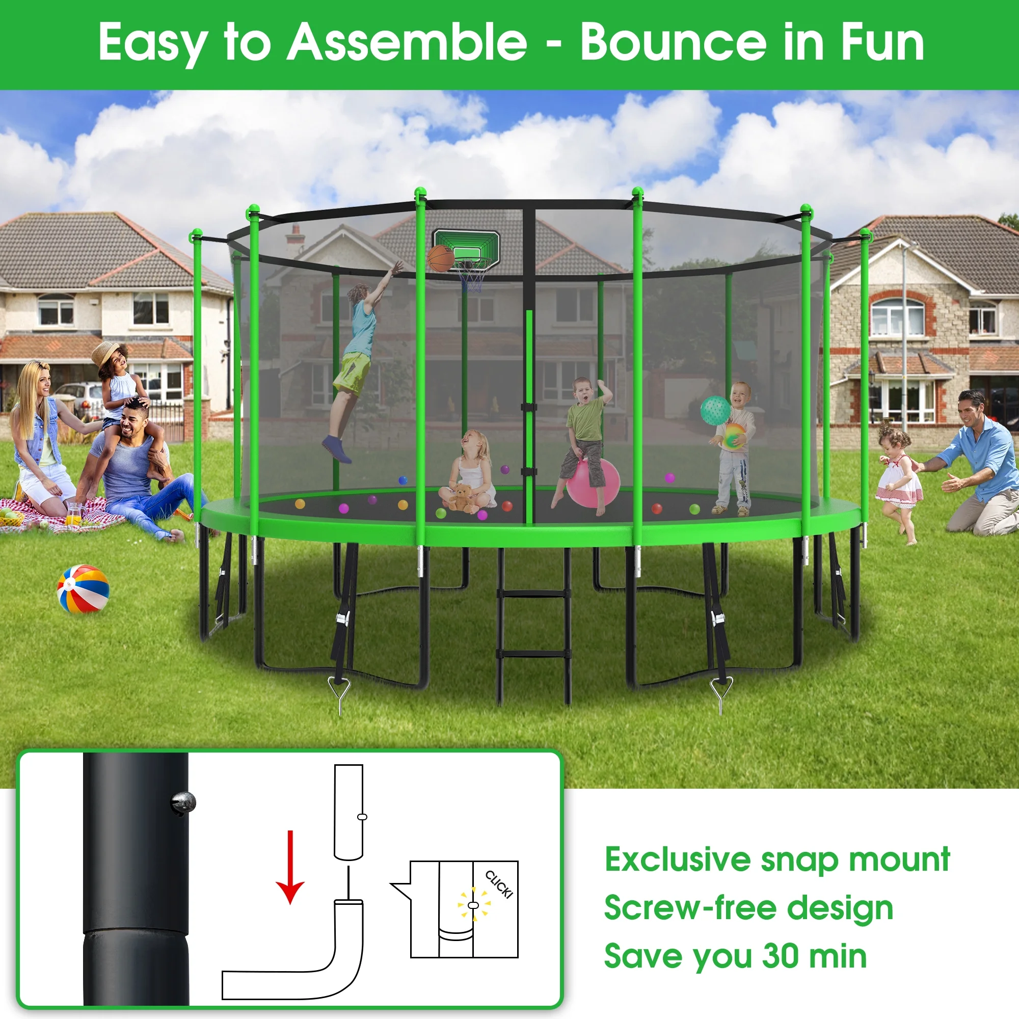 YORIN Trampoline, 1200LBS 12FT 14FT 15FT 16FT Trampoline for 4-5 Kids Adults with Enclosure Net, Basketball Hoop, Ladder, Light, Sprinkler, Socks, Outdoor Heavy Duty Round Trampoline - Womvr