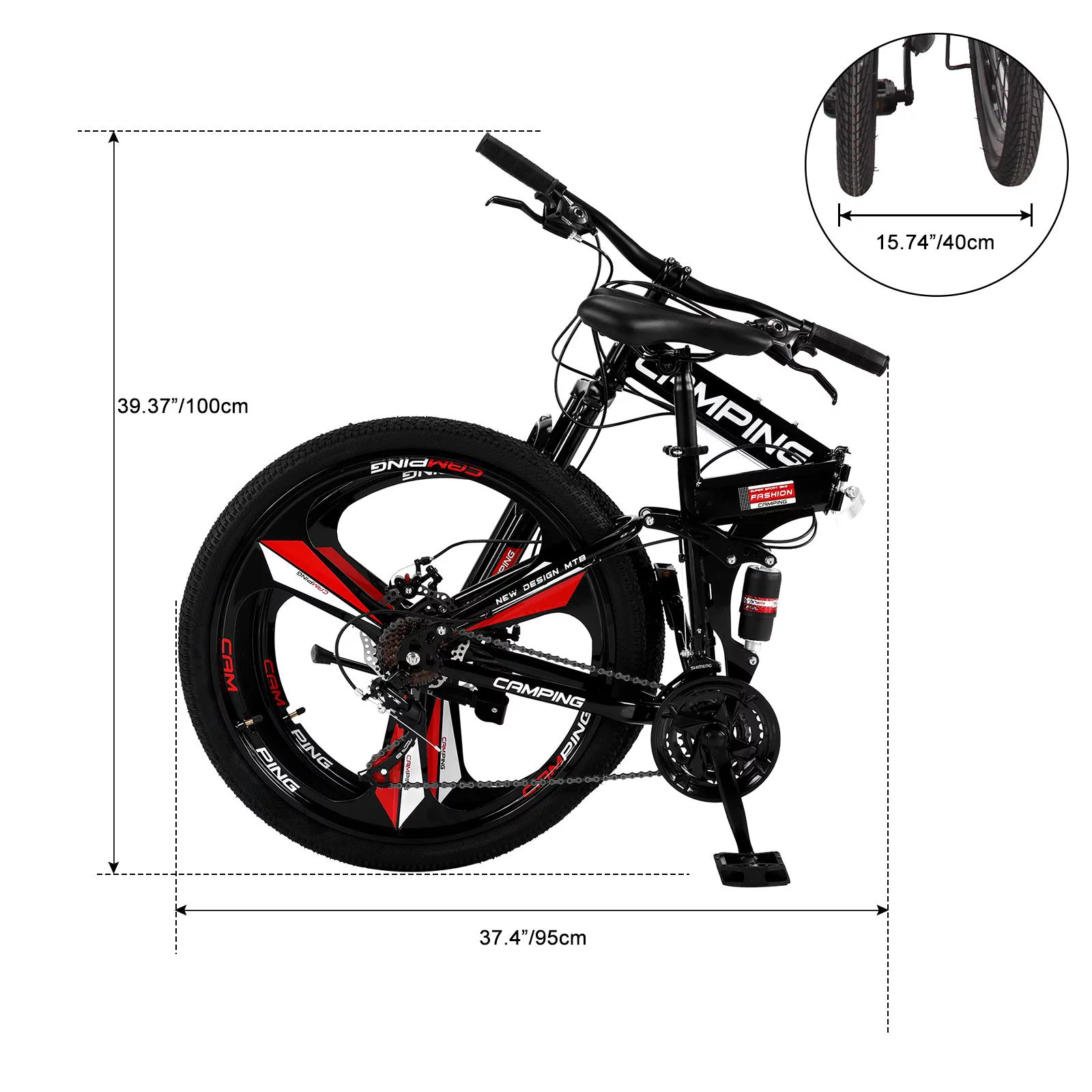 Ktaxon 26 inch 21 Speeds Folding Mountain Bike High Carbon Steel, for Adults Men Women, Red - Womvr