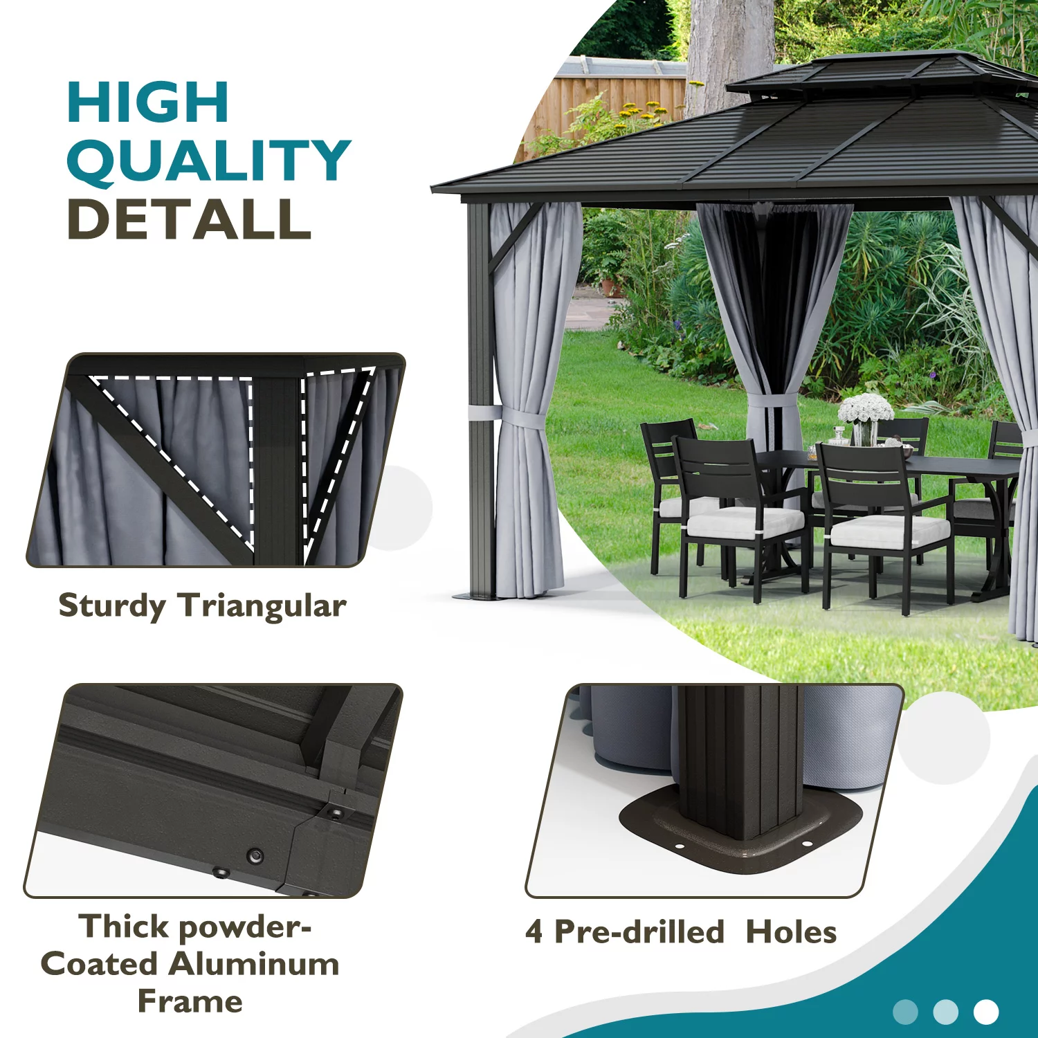 Aoxun 10 ft. x 12 ft. Outdoor Hardtop Gazebo, Galvanized Steel Double Roof Gazebo with Curtain and Netting, Gray - Womvr