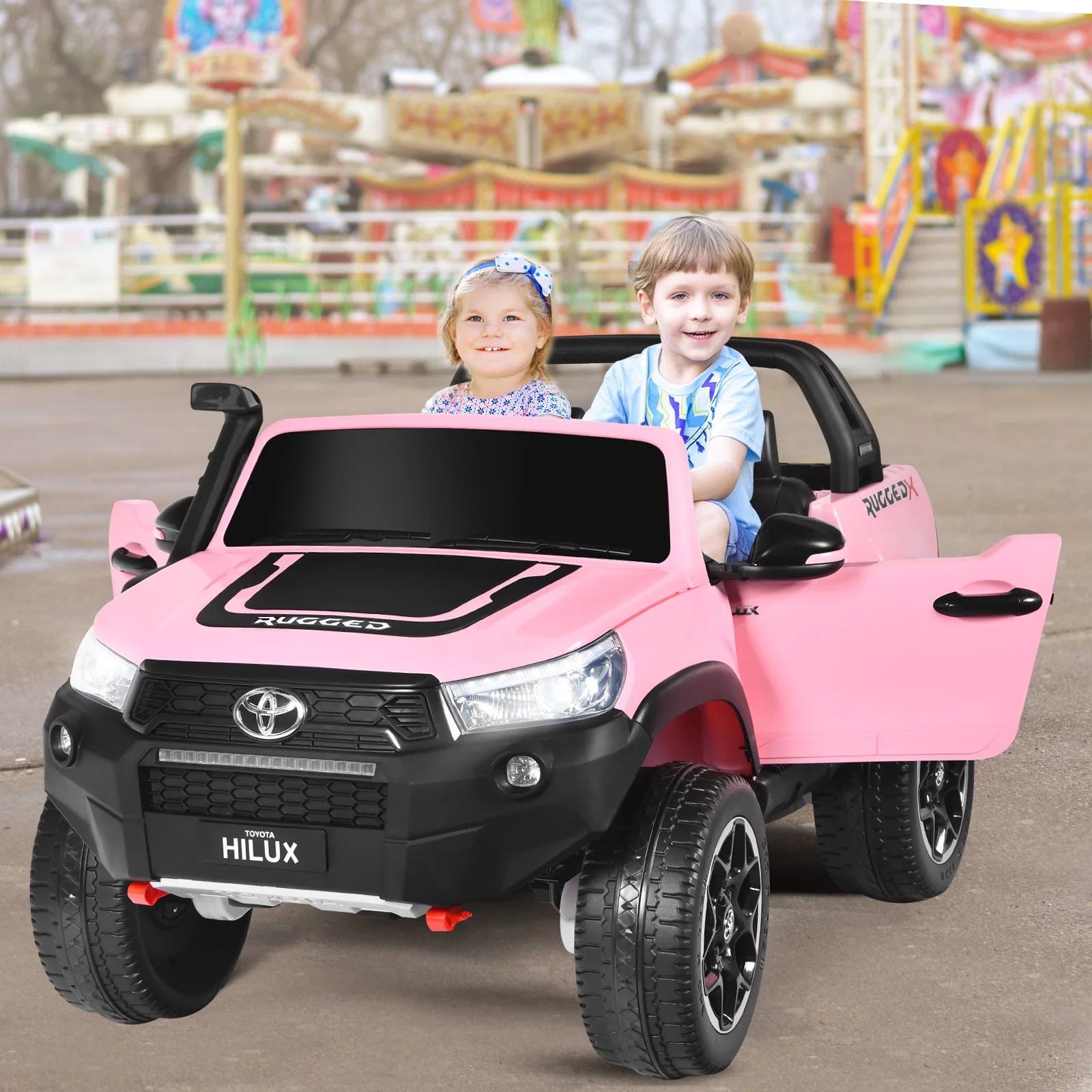 Infans 2*12V Licensed Toyota Hilux Ride On Truck Car 2-Seater 4WD Remote Control Pink - Womvr