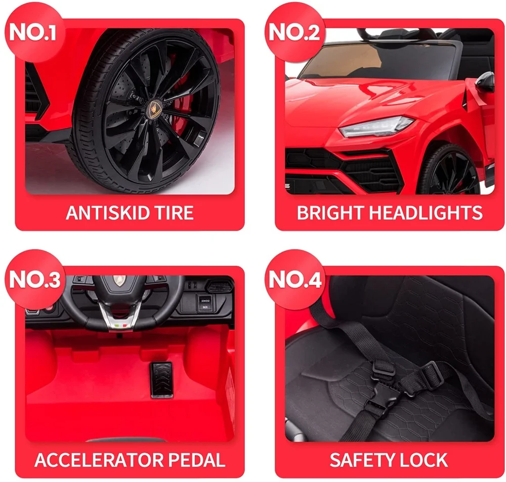 Lamborghini Urus 12V Electric Powered Ride on Car Toys for Girls Boys, Black Kids Electric Vehicles Ride on Toys with Remote Control, Foot Pedal, MP3 Player and LED Headlights, CL61 - Womvr