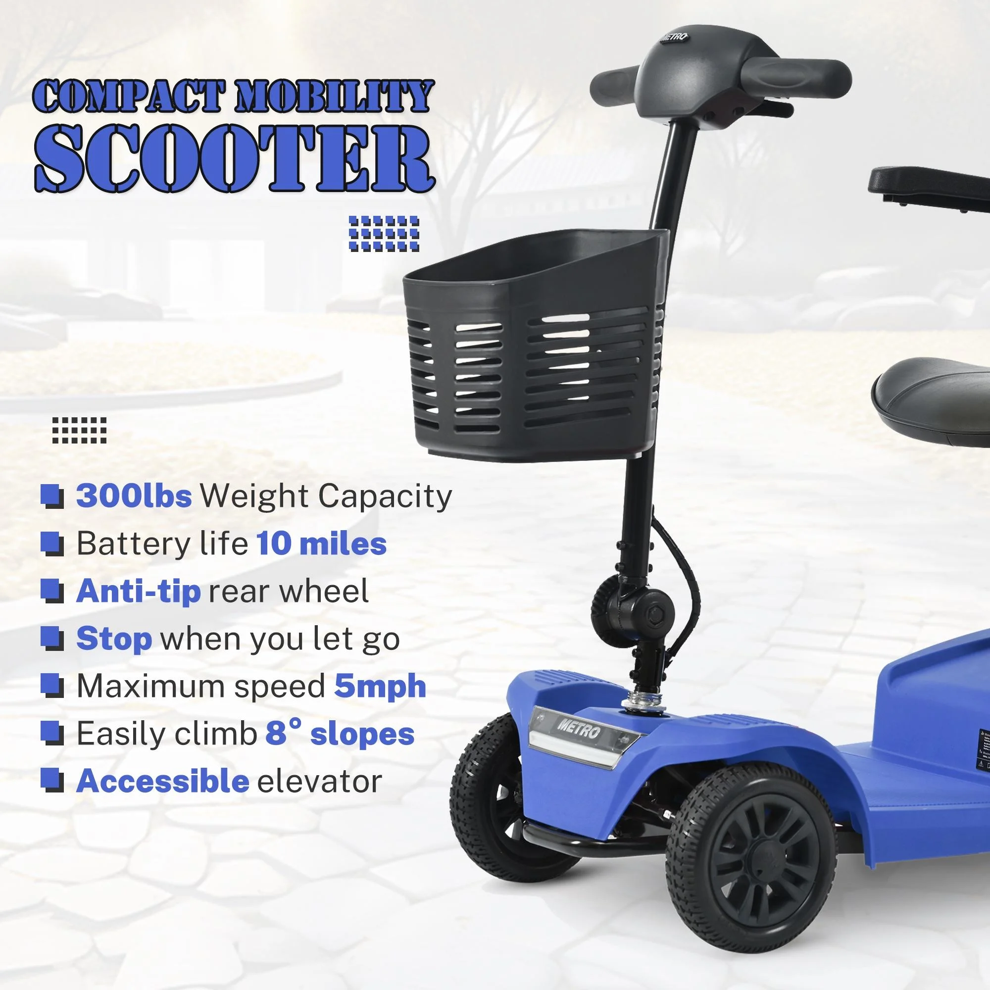 Segmart Mobility Scooter for Seniors, Heavy Duty 4-Wheel Mobile Device with Front & Rear Light, 300lbs, Black - Womvr