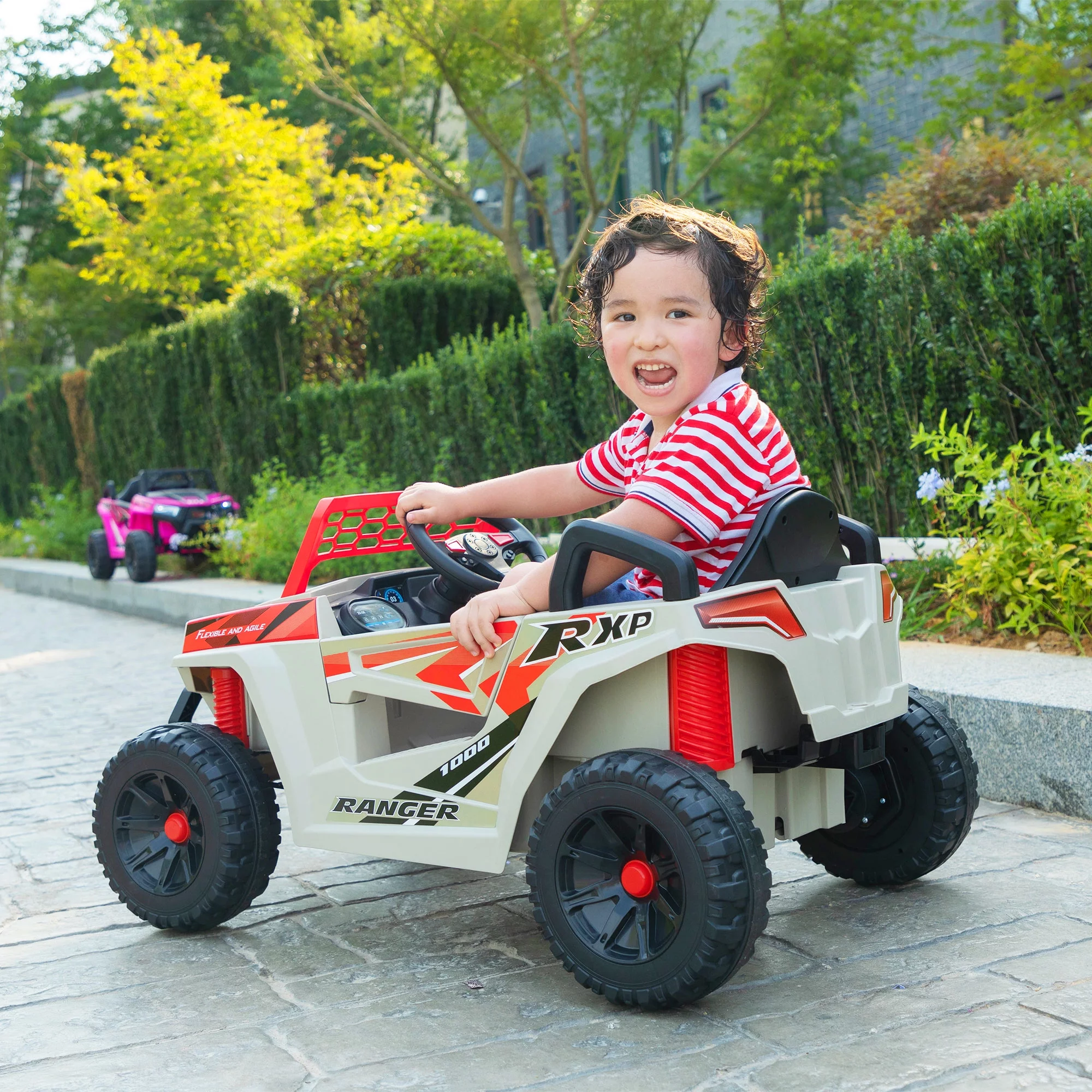 TOBBI 12V Kids Electric off-Road UTV Truck Car Battery Powered Ride on Toys for Girls with LED Headlights, Music, Horn - Womvr