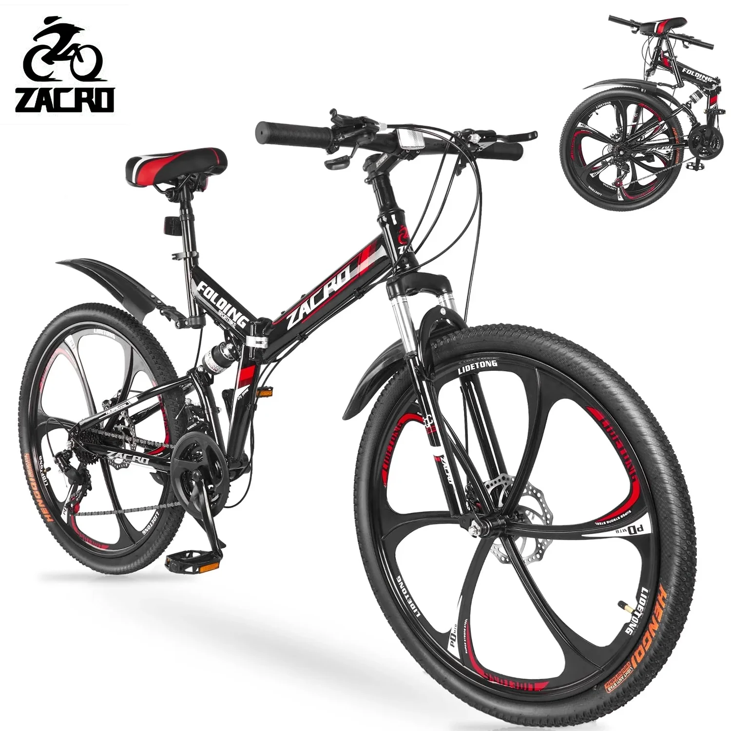 Zacro 26 Inch Folding Mountain Bike, 24 Speed Dual Disc Brake Alloy Wheels MTB Bicycle for Men Women Adults Youth, Blue - Womvr