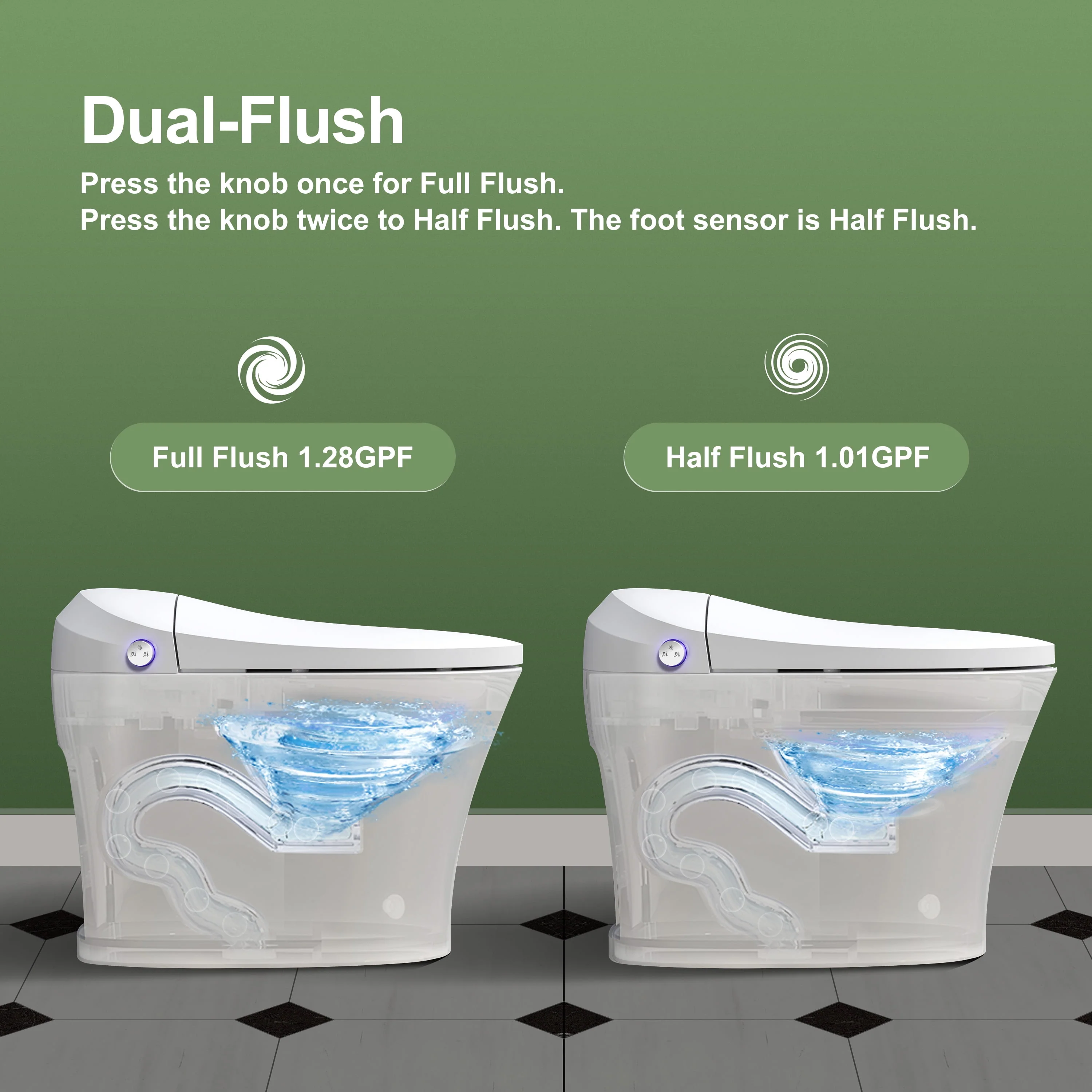 Horow Smart Toilet with Heated Seat, Automatic Power Flush Tankless,Ceramic One Piece Toilets for Bathroom - Womvr
