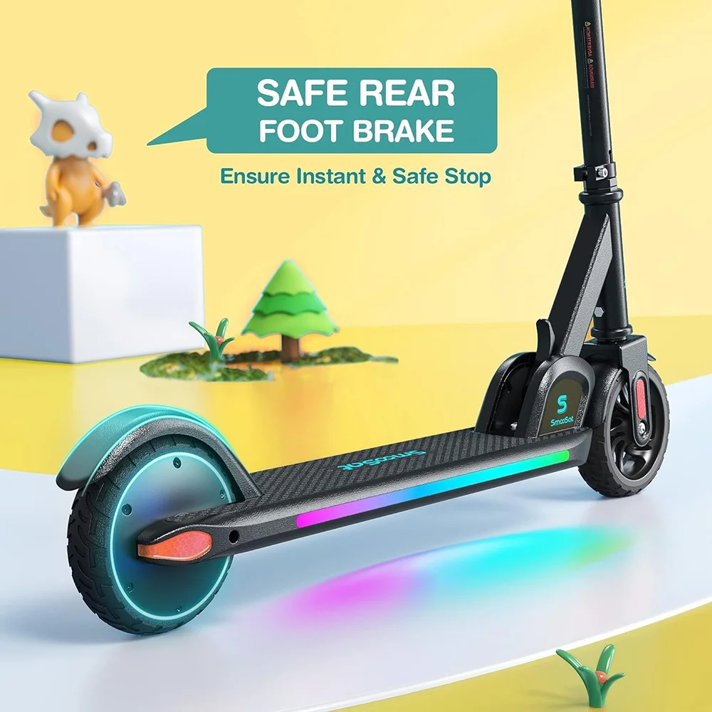 Electric Scooter for Kids, Foldable Scooter with Colourful Rainbow Light and LED Display, Adjustable Speed and Height Black - Womvr