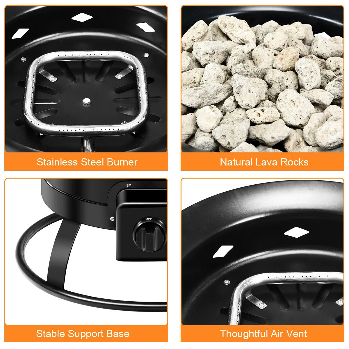 Costway Portable Fire Pit Outdoor 58,000 BTU Propane Patio Lava Rocks Camping Events - Womvr