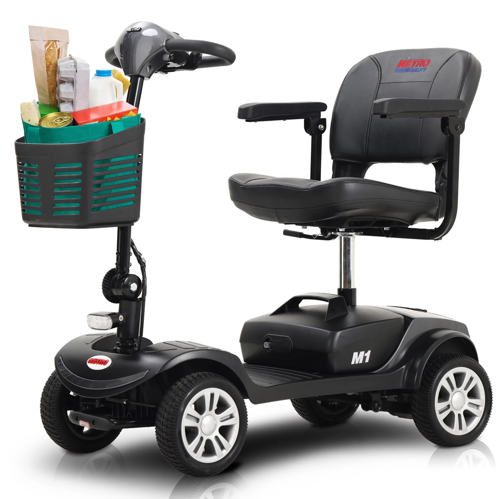 Electric Mobility Scooter for Adults and Seniors - 300 lbs Max Weight, 4-Wheel Powered Mobility Scooters Wheelchair Device for Travel, Elderly (with Head Light-White) - Womvr