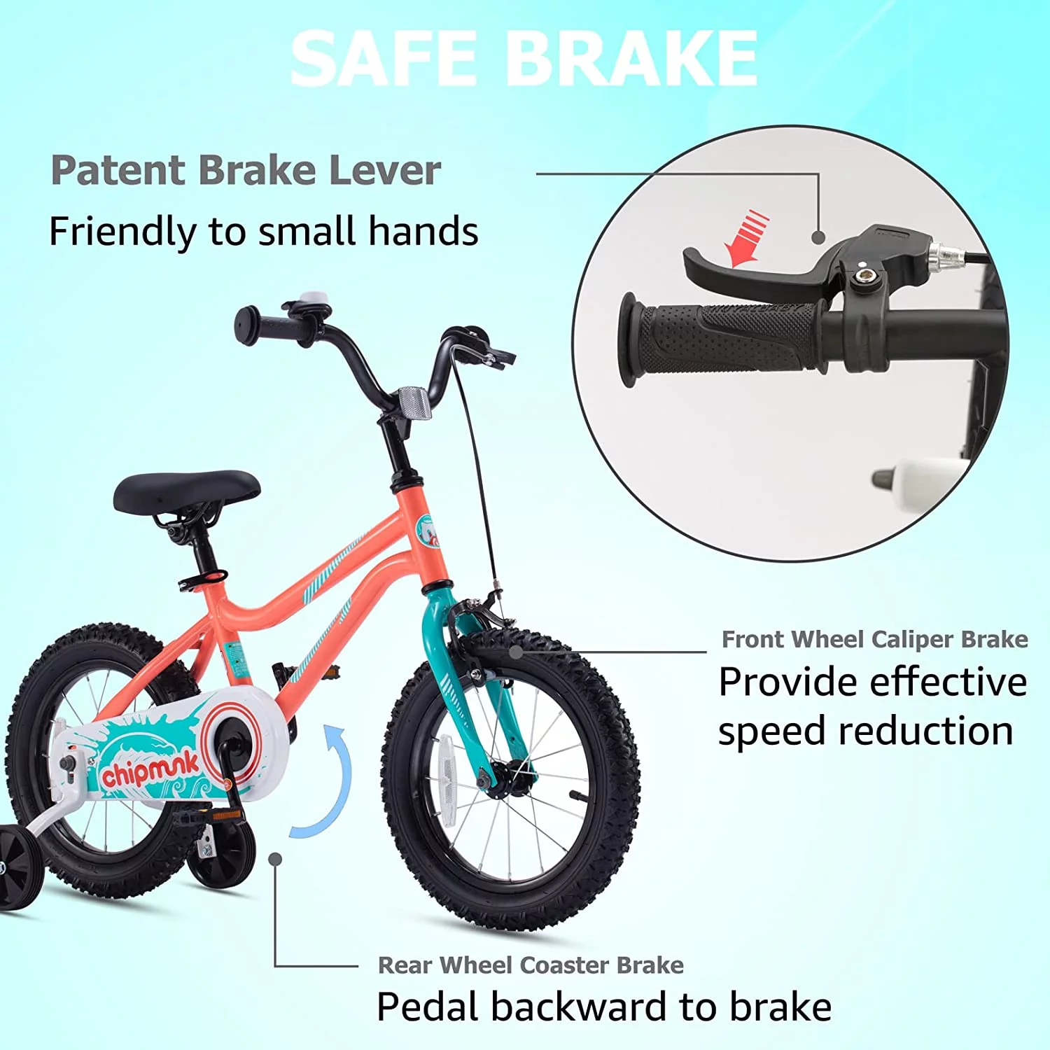 RoyalBaby Chipmunk Kids Bike Boys Girls 16 Inch Bicycle with Training Wheels and Kickstand Red - Womvr