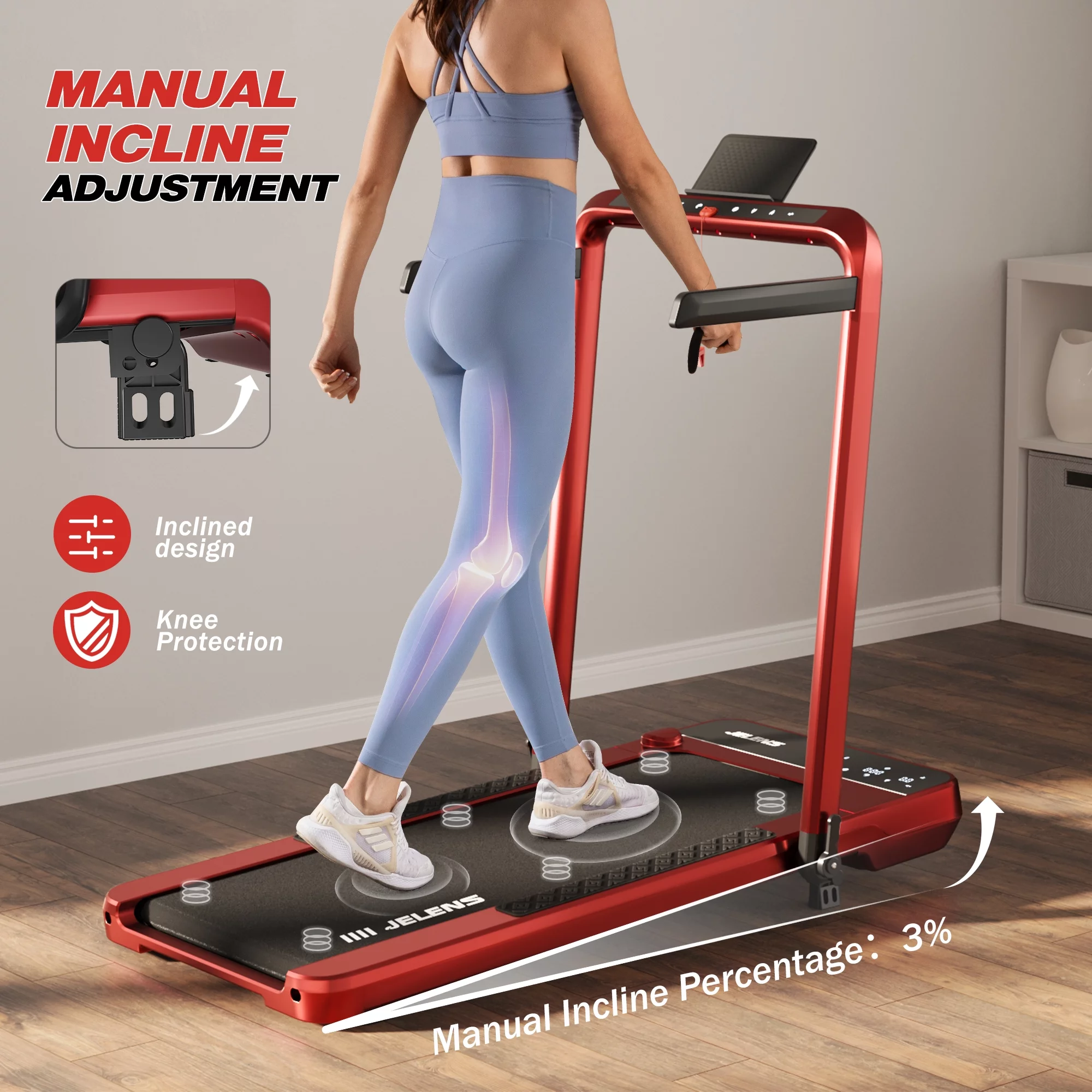 JELENS 2 in 1 Incline Treadmill Under Desk Walking Pad 2.5HP Home Folding Treadmills with Gesture Sensing Control, Walking Machine for Office with Led Display - Womvr