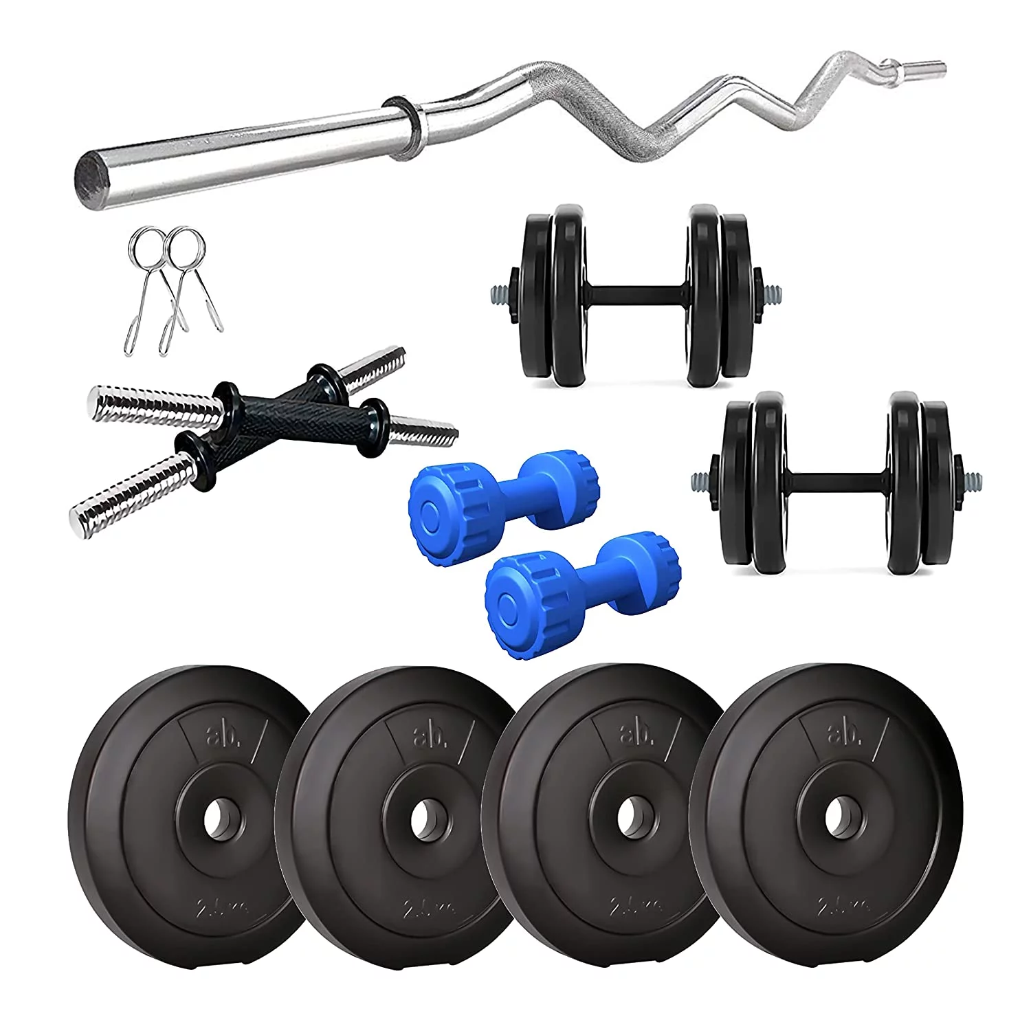 anythingbasic. PVC 10 Kg Home Gym Set with One 3 Ft Curl, and One Pair Dumbbell Rods, 1 kg x 2- PVC Dumbells - Womvr
