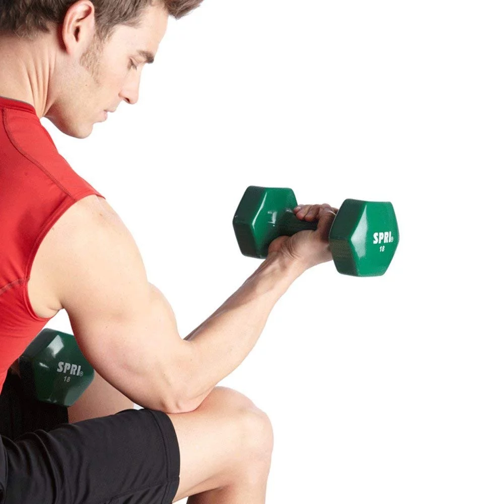 SPRI Deluxe Vinyl Dumbbells, 15 lb Pair, Grey - Womvr