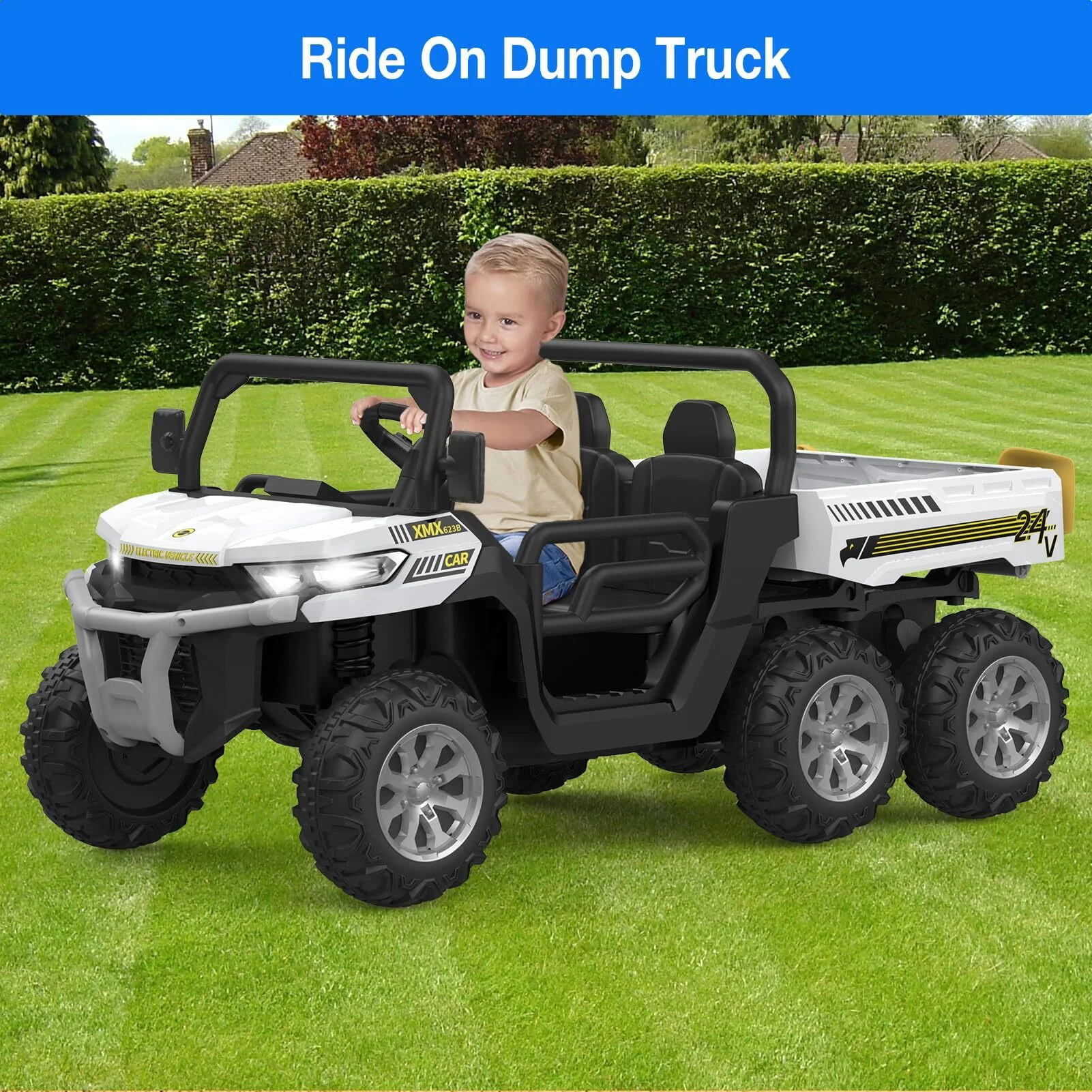 Soonbuy Remote Control Electric UTV Vehicles,2 Seater,6 Wheels with 4x75W Motor Electric Ride On Dump Truck, Blue - Womvr
