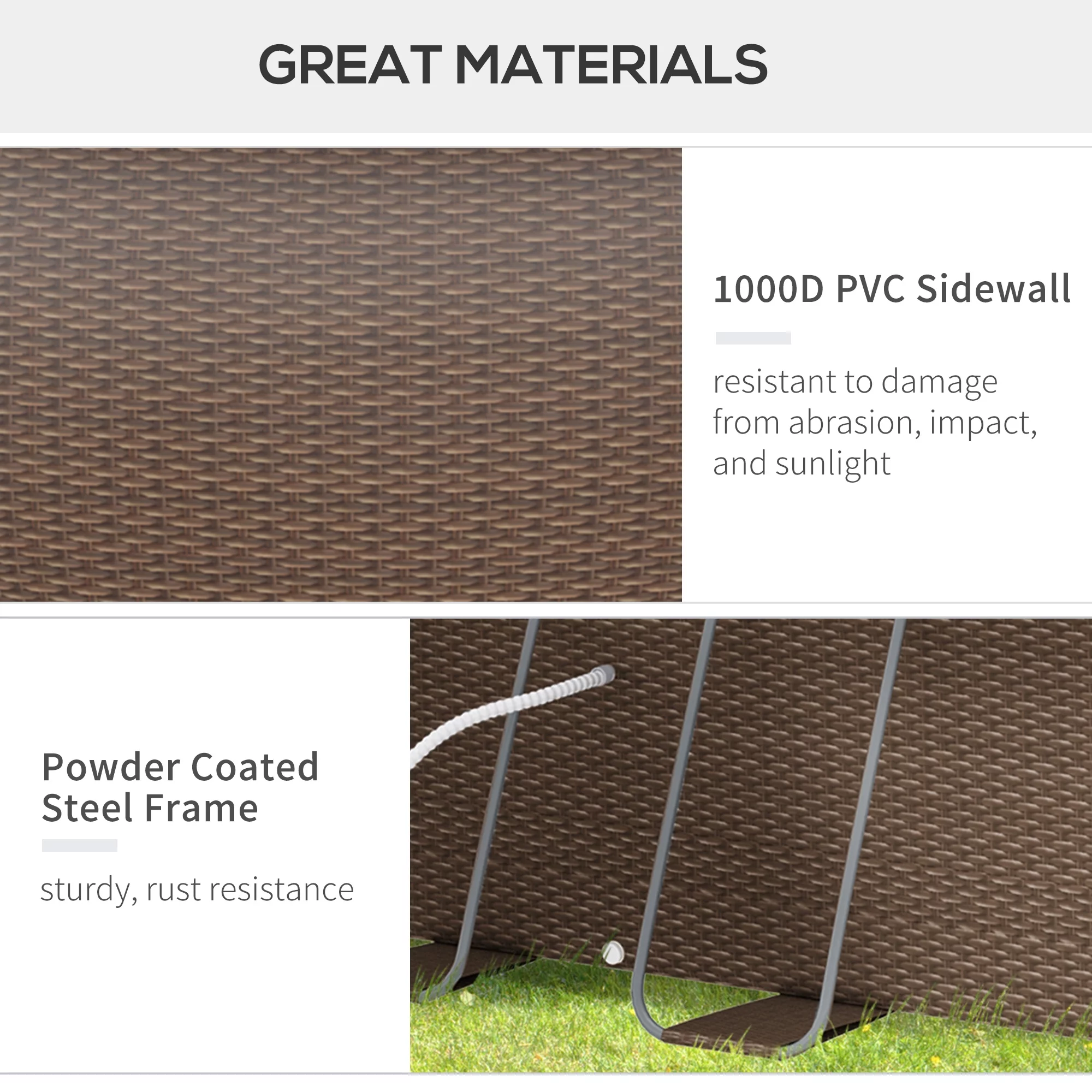 Outsunny Above Ground Swimming Pool, Non-Inflatable Frame Pool, Brown - Womvr