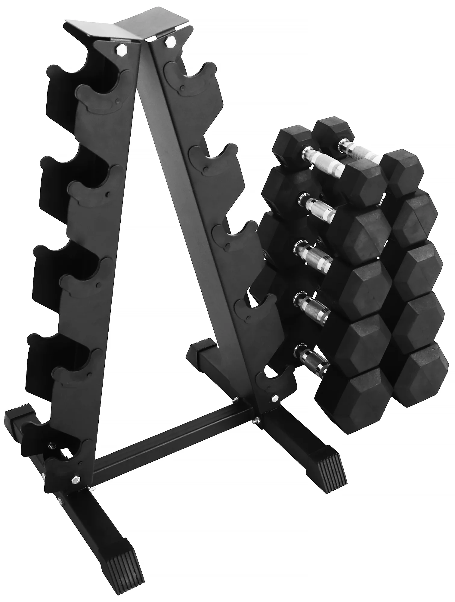 BalanceFrom 100LB Rubber Coated Hex Dumbbell Weight Set with A-Frame Rack, 5-20 lbs Pairs - Womvr