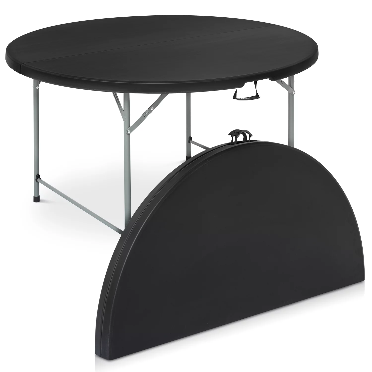 MoNiBloom 5 foot Round Bi-Fold Plastic Table, Metal Frame Indoor Outdoor 60 Inch Foldable Desk for Kitchen Party Wedding, Grey - Womvr