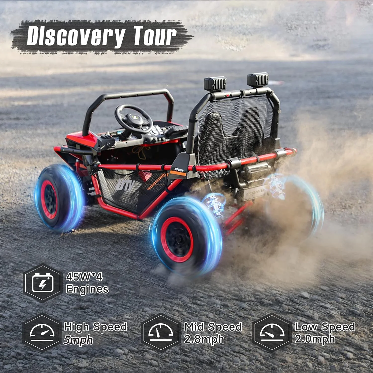 12 V Ride on Car,2 Seater Powered on Truck,4WD Electric Off-Road,Remote Control,Spring Suspension Ride on UTV for 3-8 Kids,Blue - Womvr