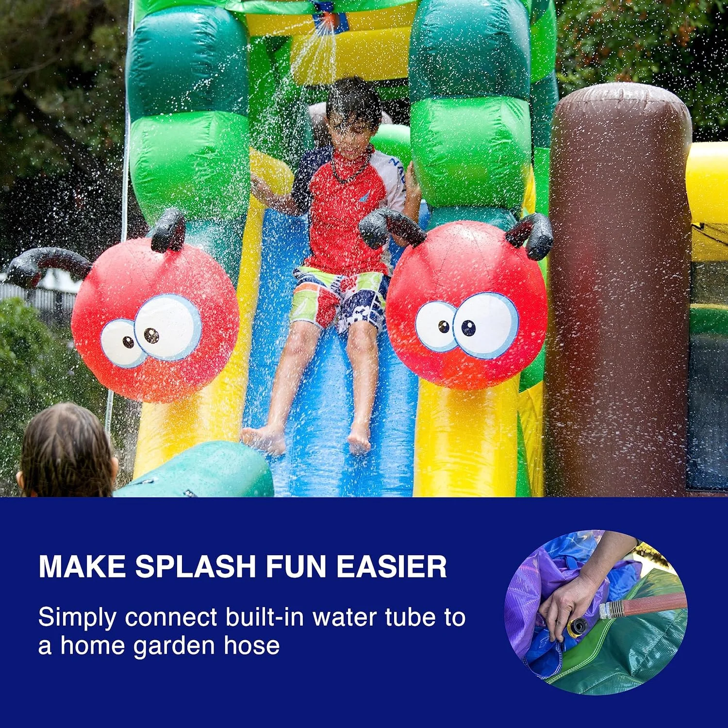 JumpOrange Water Slide Bounce House for Kids (with Blower), Caterpillar - Womvr