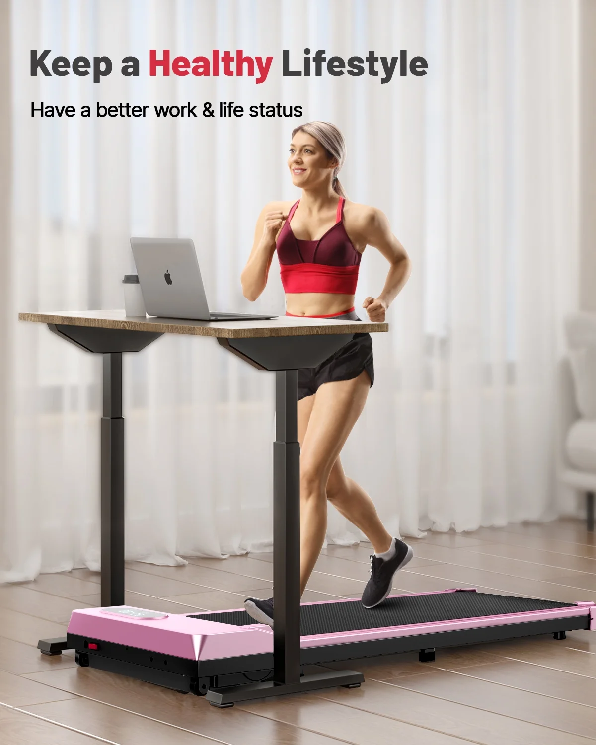 Bigzzia Walking Pad, 2 in 1 Under Desk Treadmill with Remote Control and LCD Display, Compact Treadmill for Home & Office, Silver - Womvr