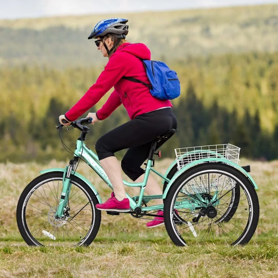 Docred Adult Tricycle, 7 Speed Three Wheel Mountain Bike, 24/26/27.5 inch Adults Trikes ,Load capacity 420 lbs - Womvr