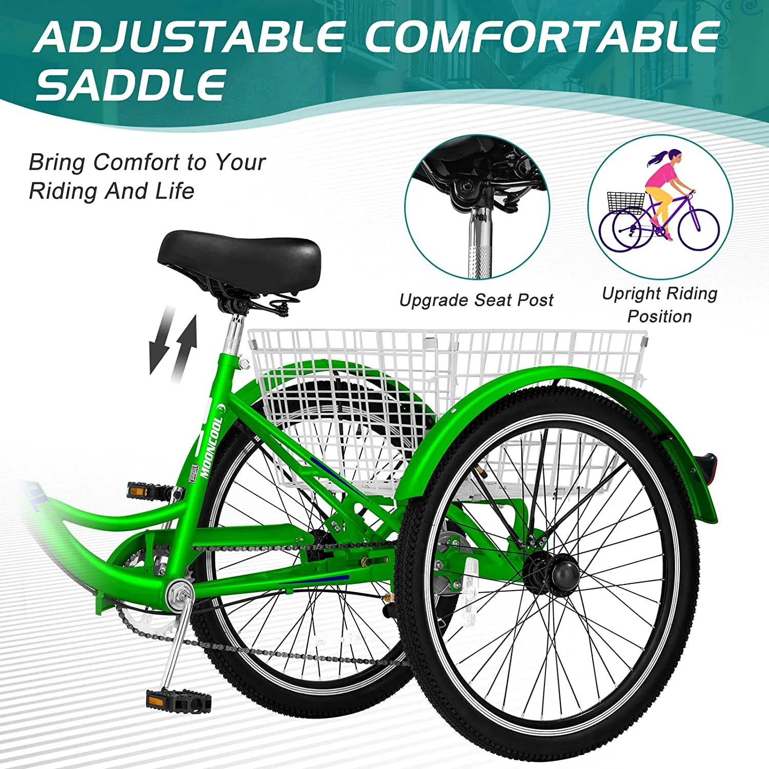 Docred Adult Tricycle 7 Speed 24 Inch Three Wheel Bike Cruiser Trike for Men/Women/Seniors - Womvr