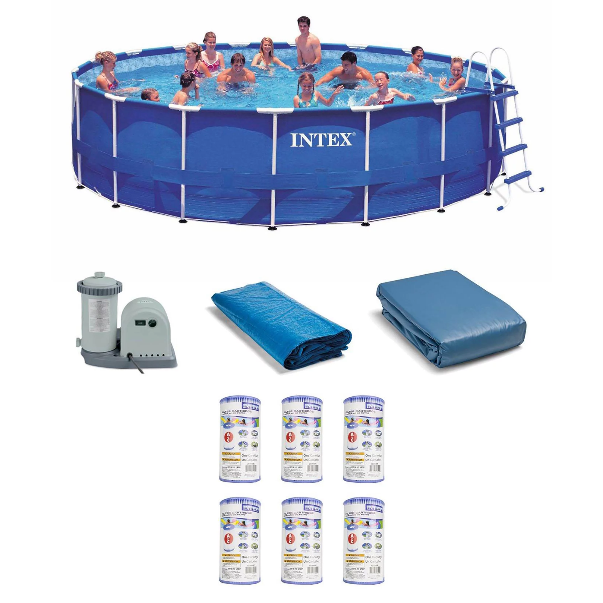 Intex 18ft x 48in Metal Frame Swimming Pool Set with Pump + 6 Filter Cartridges - Womvr