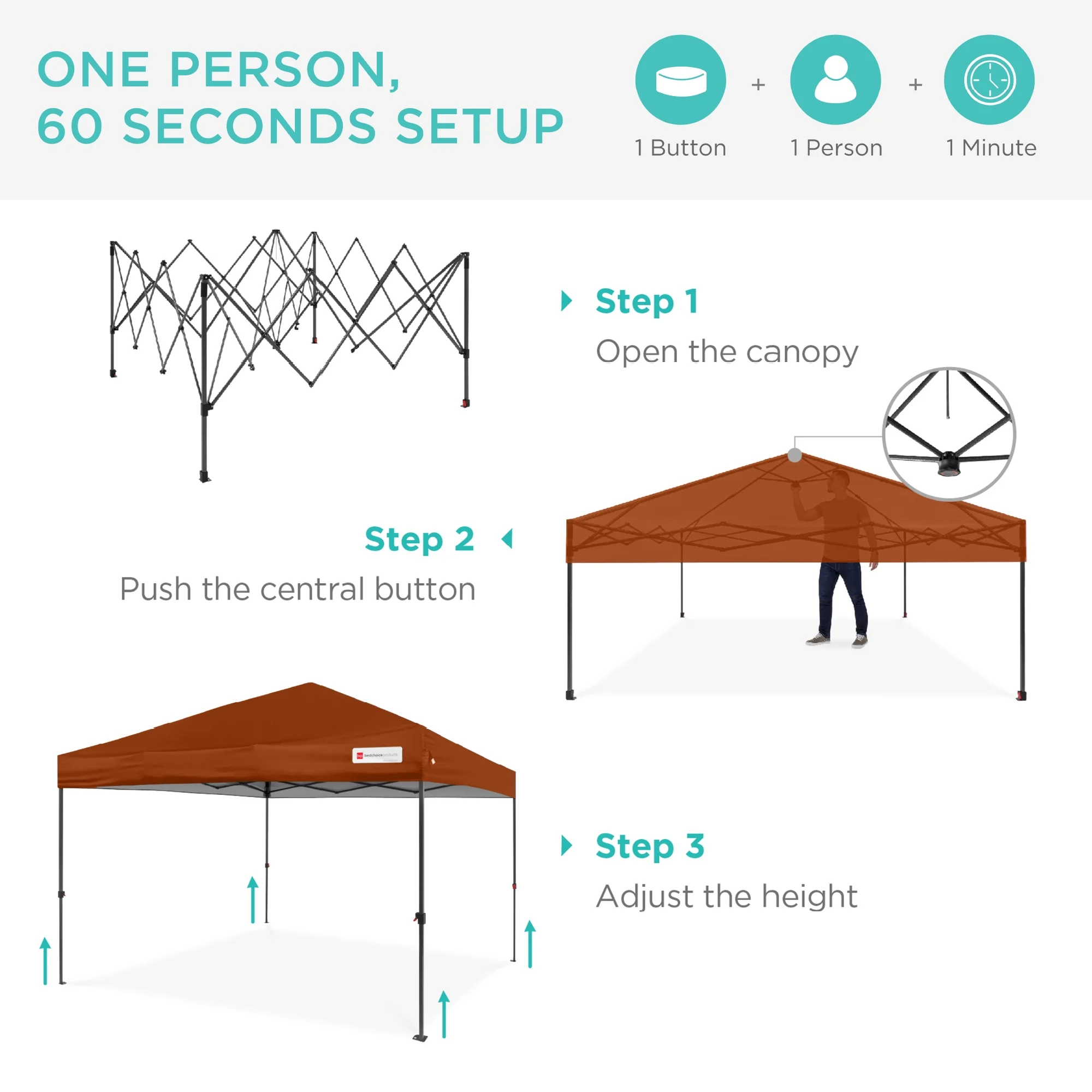 Best Choice Products 10x10ft Easy Setup Pop Up Canopy w/ 1-Button Setup, Wheeled Case, 4 Weight Bags - Cerulean - Womvr