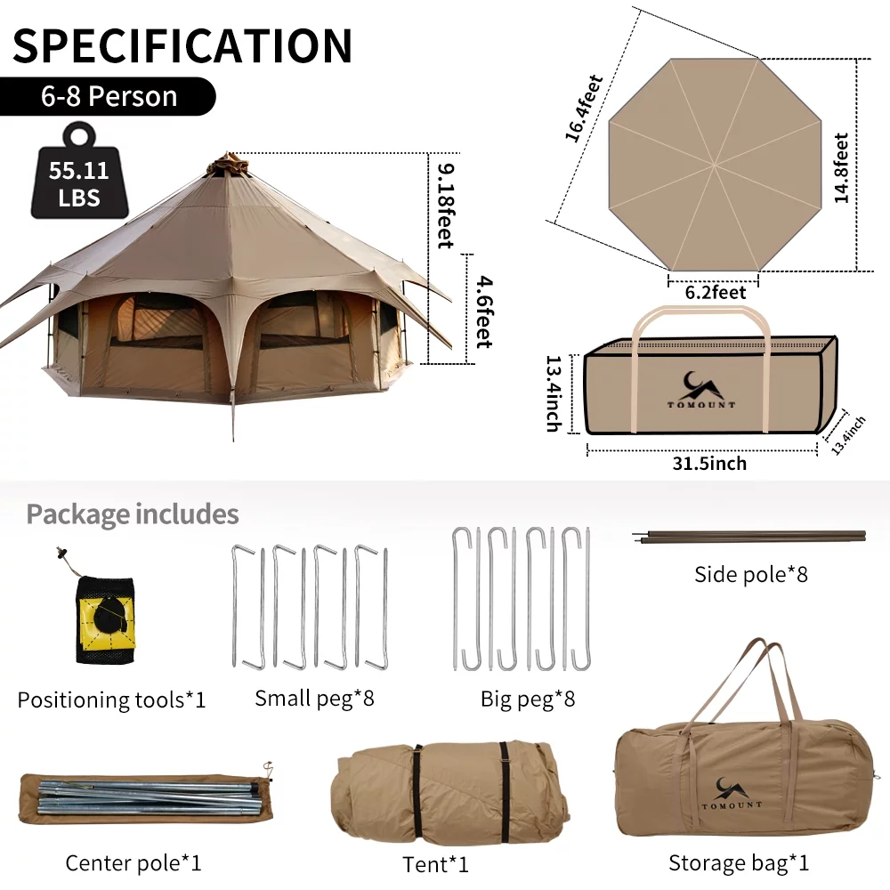 TOMOUNT Canvas Tent with Stove Jack Bell Tent for Camping Luxury Glamping Yurt Tent 16.4ft Dia - Womvr