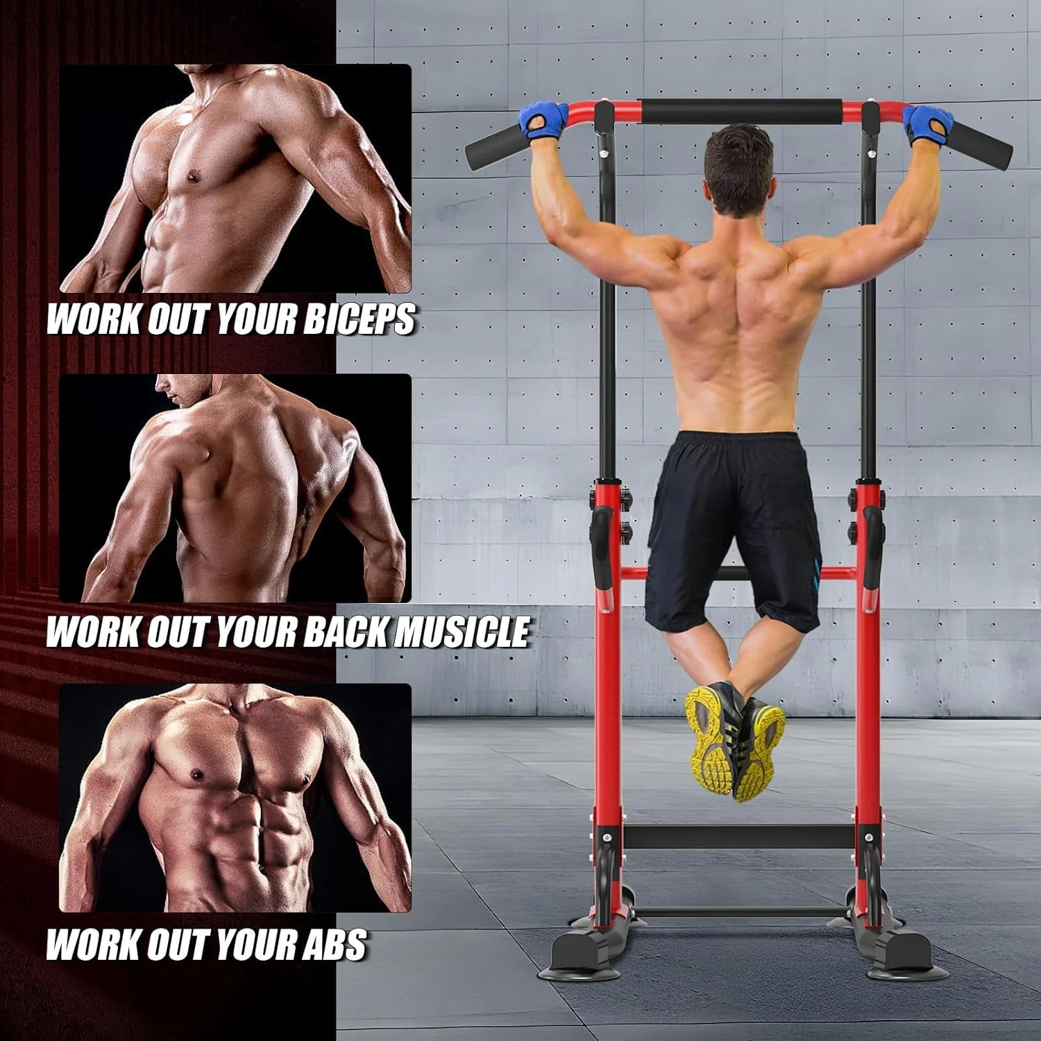 SOGES Height Adjustable Power Tower Dip Stands Pull up Bar Strength Training for Home Gym Black - Womvr