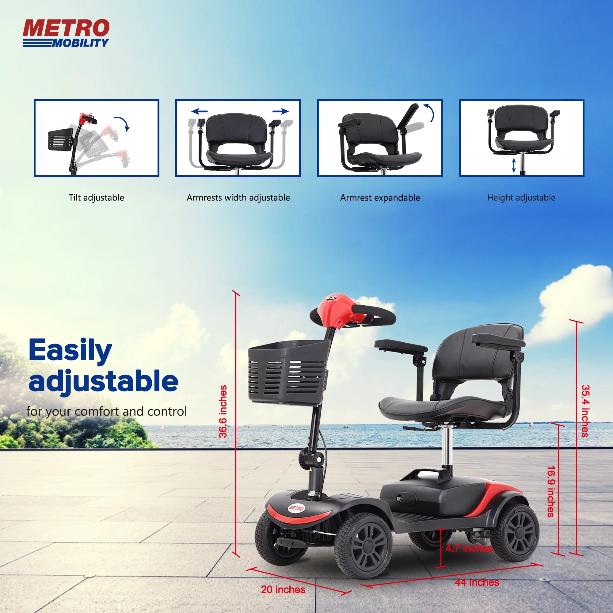 Motorized Scooter with 360° Swivel Seat, 4 Wheel Electric Mobility Scooter with Detachable Basket and Control Panel, Electric Carts for Senior Adults, Max Speed 5Mph, 265lbs, SS559 - Womvr