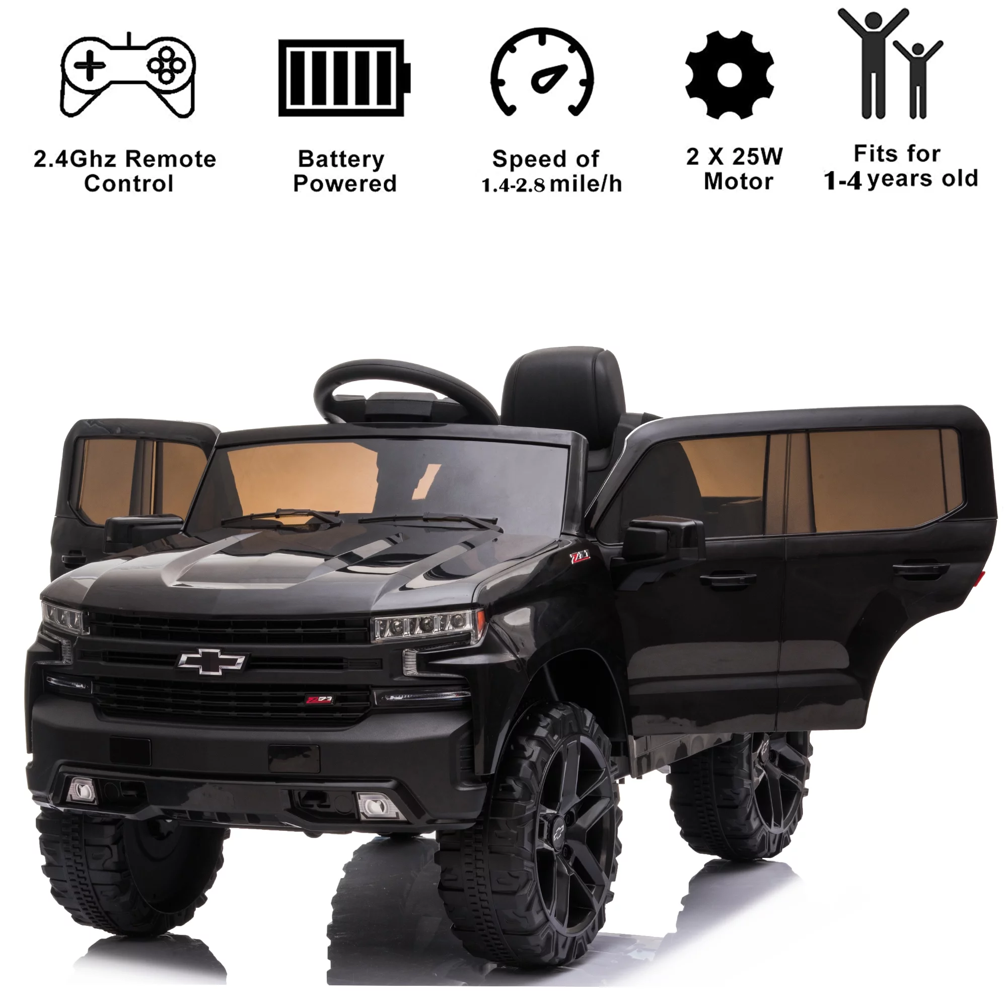 Chevrolet Silverado 12V Powered Ride on Cars for Kids, Remote Control, LED Light, MP3 Player, Electric Ride on Toys Truck for Boys Girls Gifts, White - Womvr