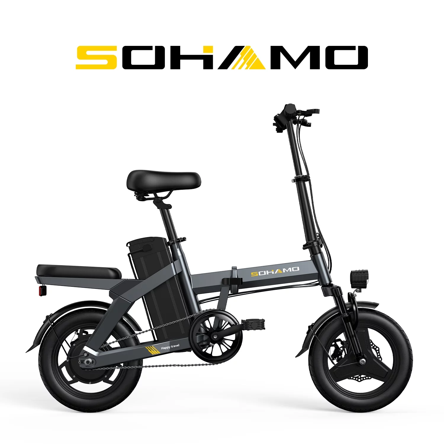 SOHAMO Electric Bike 400W Folding Ebike,48V 12Ah Removable Battery Electric Foldable Pedal Assist E Bike,19.9MPH Mini Bicycle for Teenager and Adults,Full Suspension - Womvr