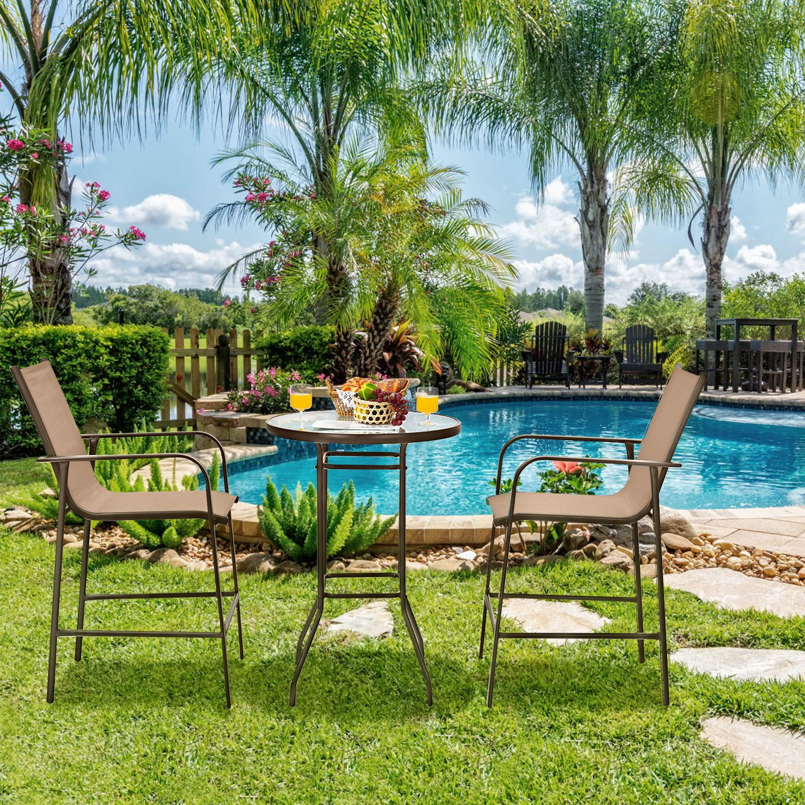 Giantex 3 Pieces Outdoor Patio Bar Set, Outdoor Bistro Set with 2 Bar Stools and 1 Tempered Glass Bar Table, Bar Height Patio Table and Stools Set for Backyard, Garden, Lawn (Black) - Womvr