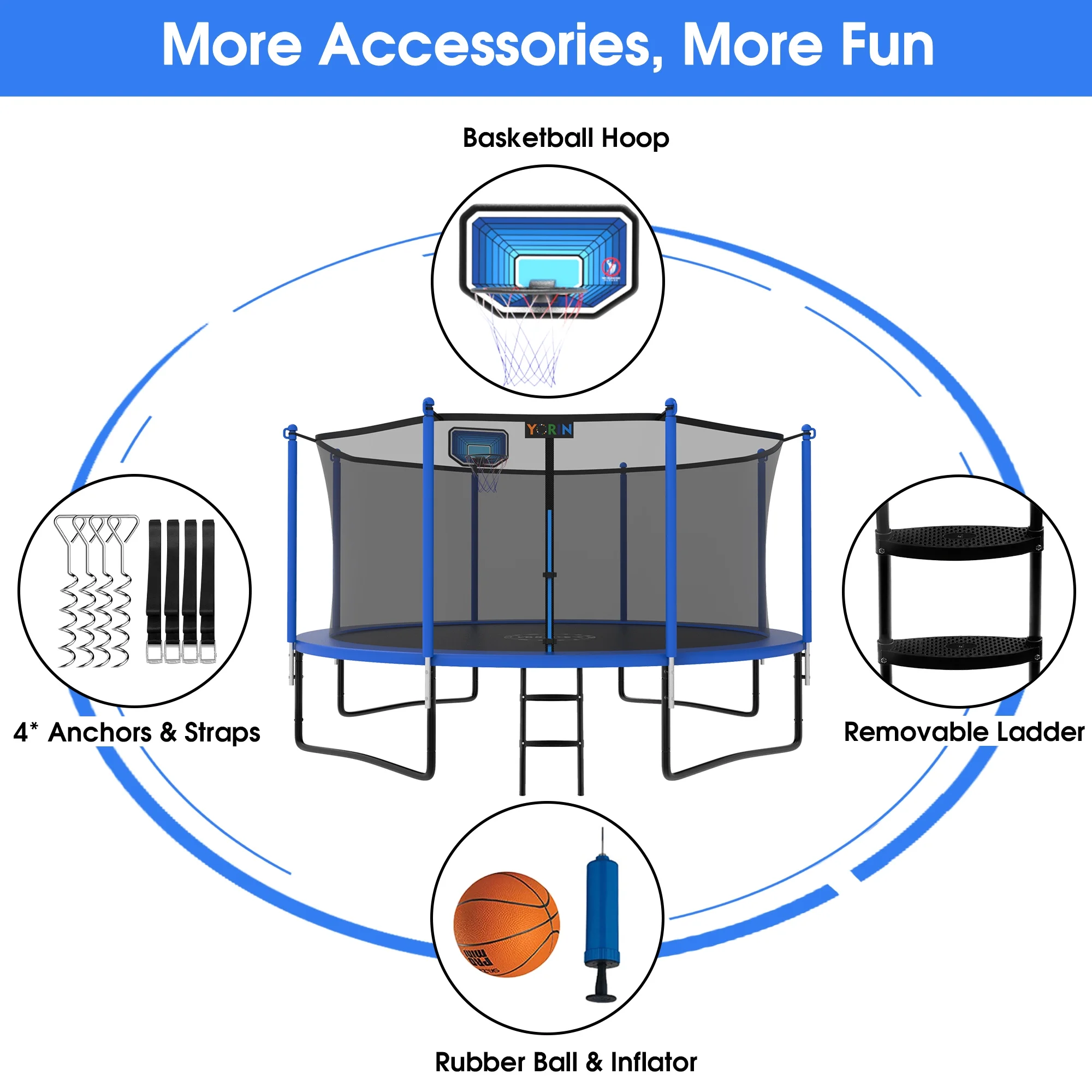 YORIN Trampoline 12FT for Kids Adults with Enclosure Net, 1200LBS Round Outdoor Trampoline with Basketball Hoop, Ladder, Galvanized Anti-Rust Coating Backyard Recreational Trampoline - Womvr