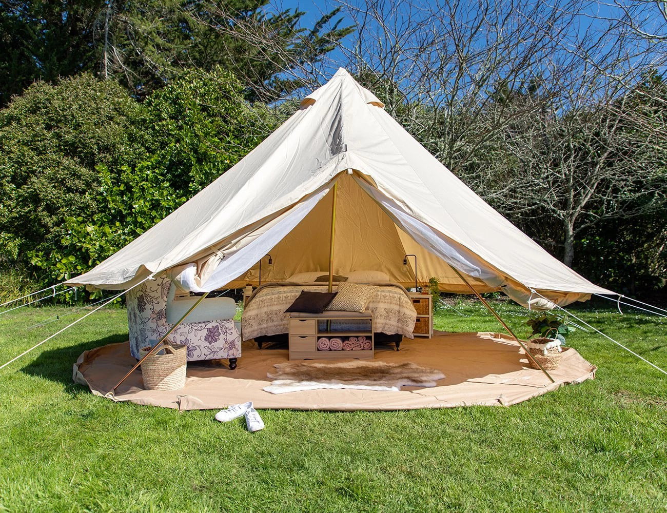 Teepee Tent Outdoor Waterproof 4-Season Family Camping Cotton Canvas Yurt Tent 4M/13.1ft Bell Tent With Stove Hole (Side Wall), For Family Glamping - Womvr