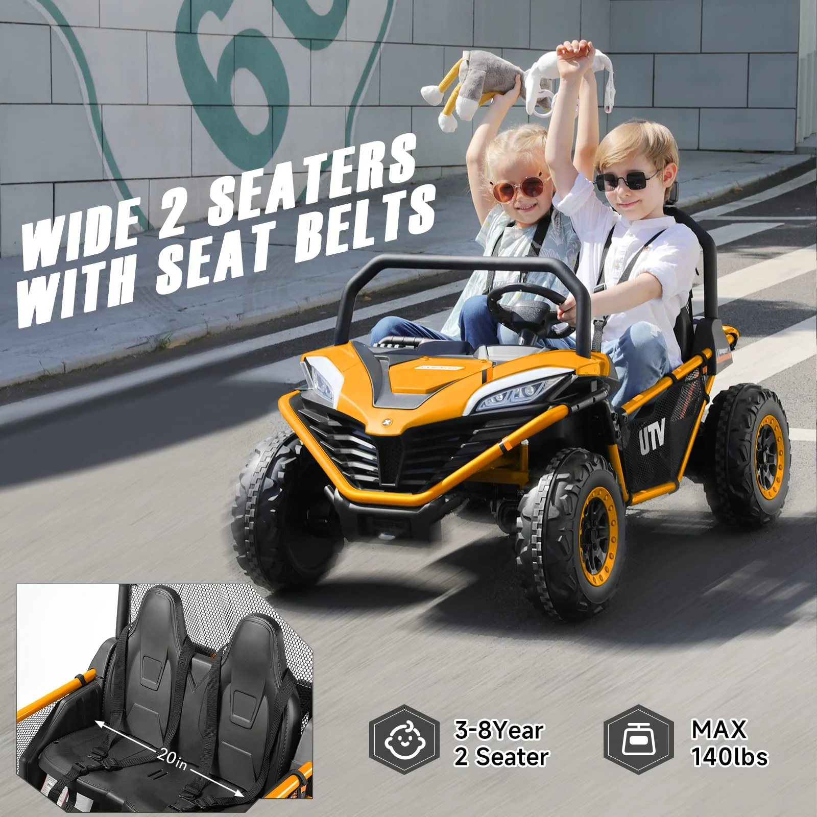 12 V Ride on Car,2 Seater Powered on Truck,4WD Electric Off-Road,Remote Control,Spring Suspension Ride on UTV for 3-8 Kids,Blue - Womvr