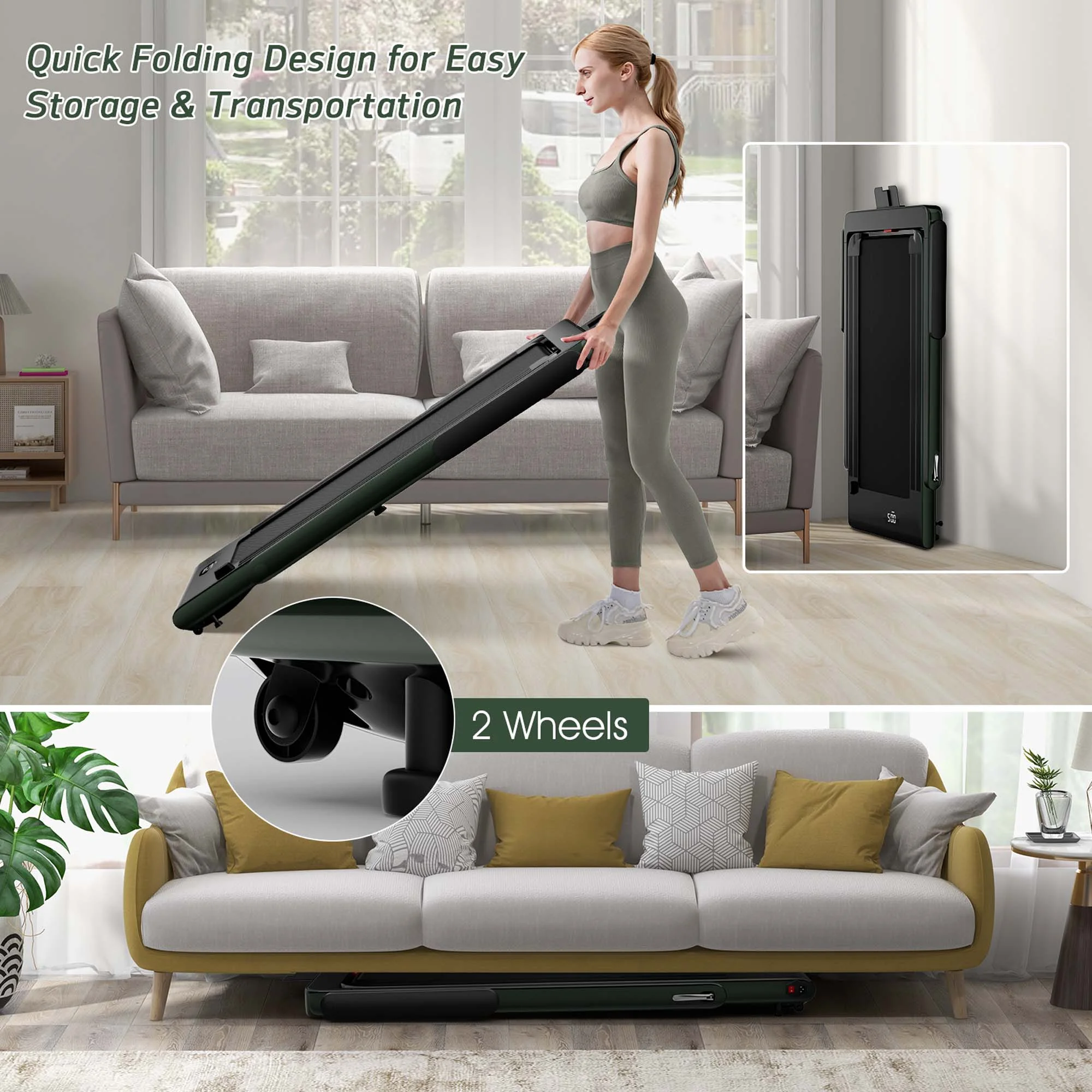 SuperFit Up To 7.5MPH 2.25HP 2 in 1 Dual Display Screen Folding Treadmill Jogging Machine W/APP Control Silver - Womvr