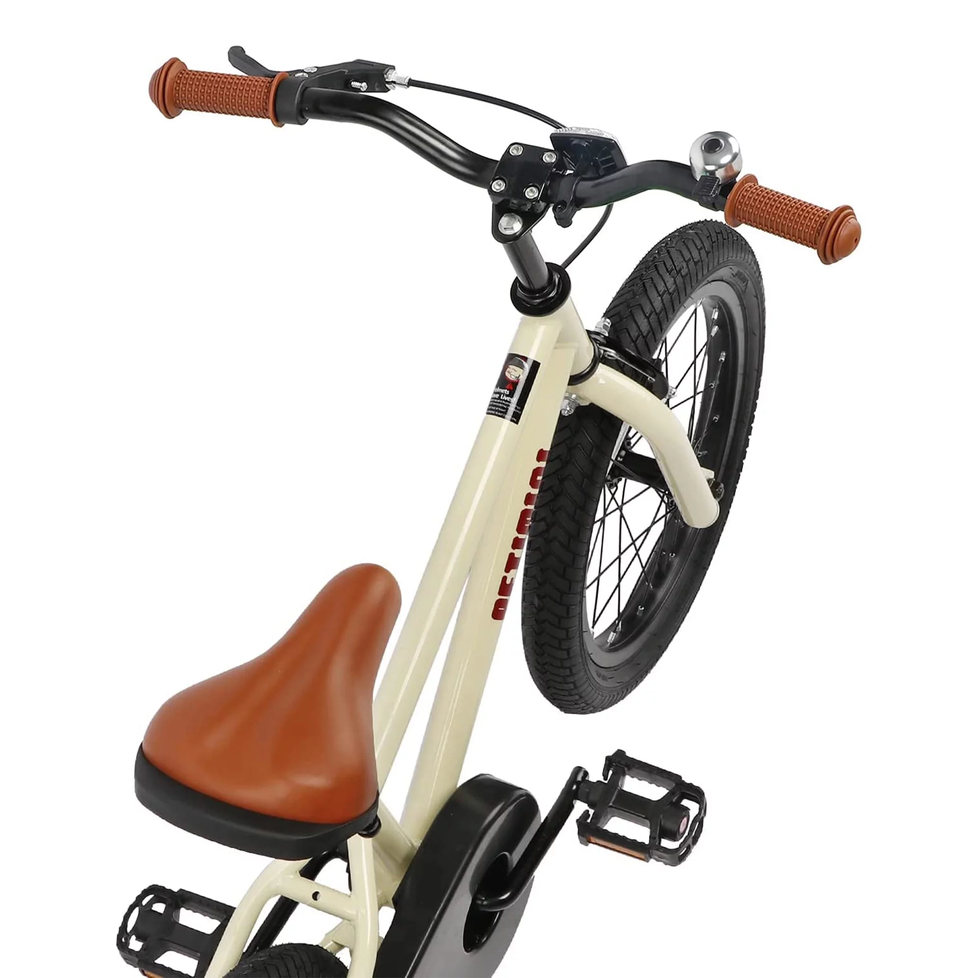 Petimini 16 Inch BMX Kids Bike w/ Training Wheels for 4-7 Years Old, Beige - Womvr