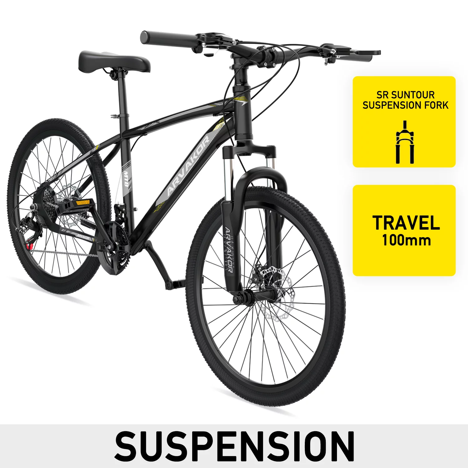 ARVAKOR 26'' Mountain Bikes for Men, 21 Speeds, Double Disc Brake, Gray - Womvr