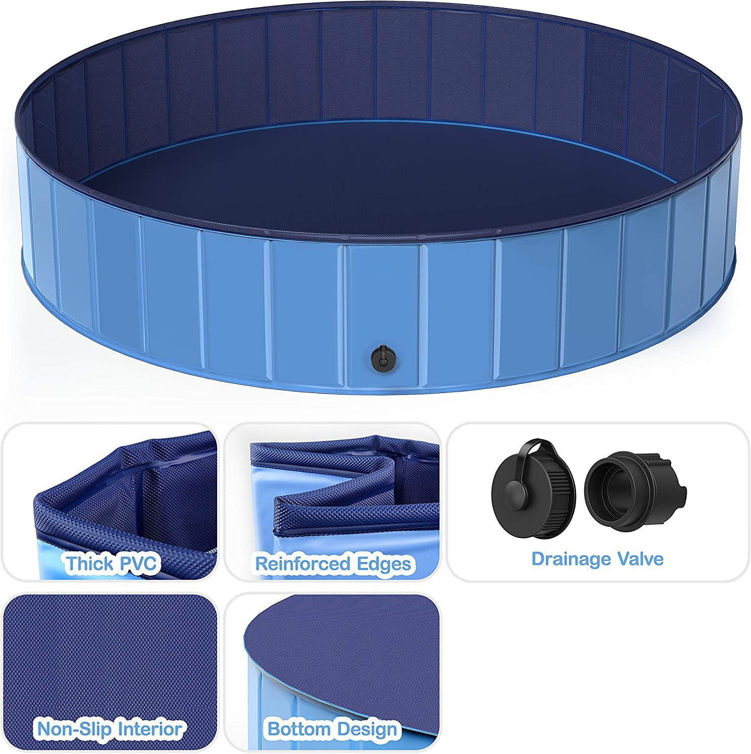 Pet Dog Pool Bath Swimming Tub Kiddie Pool, 48 x 12 inch Collapsible Foldable Portable for Dogs Cats and Kids Blue - Womvr