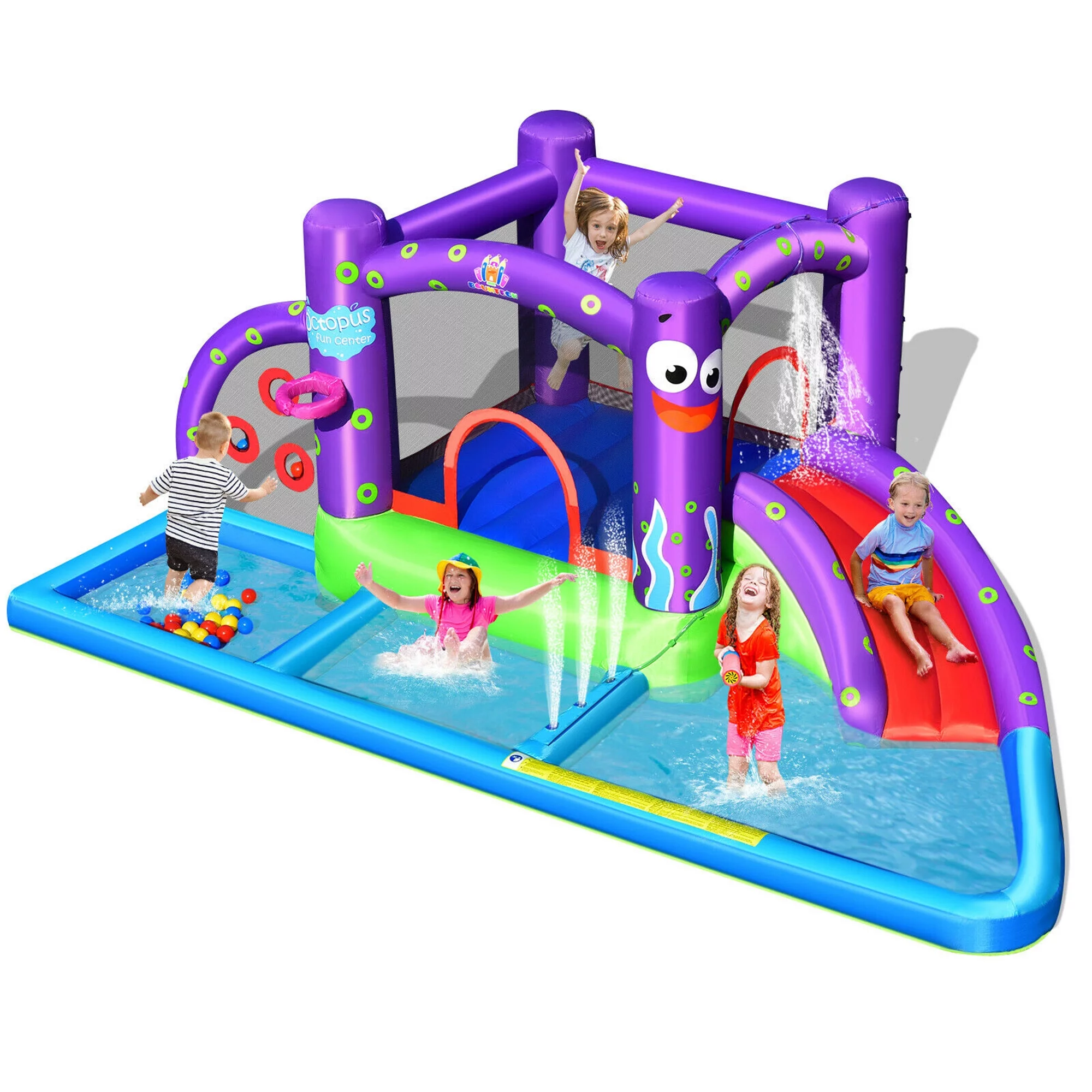 Gymax Inflatable Water Slide Castle Kids Bounce House w/ Octopus Style Blower Excluded - Womvr