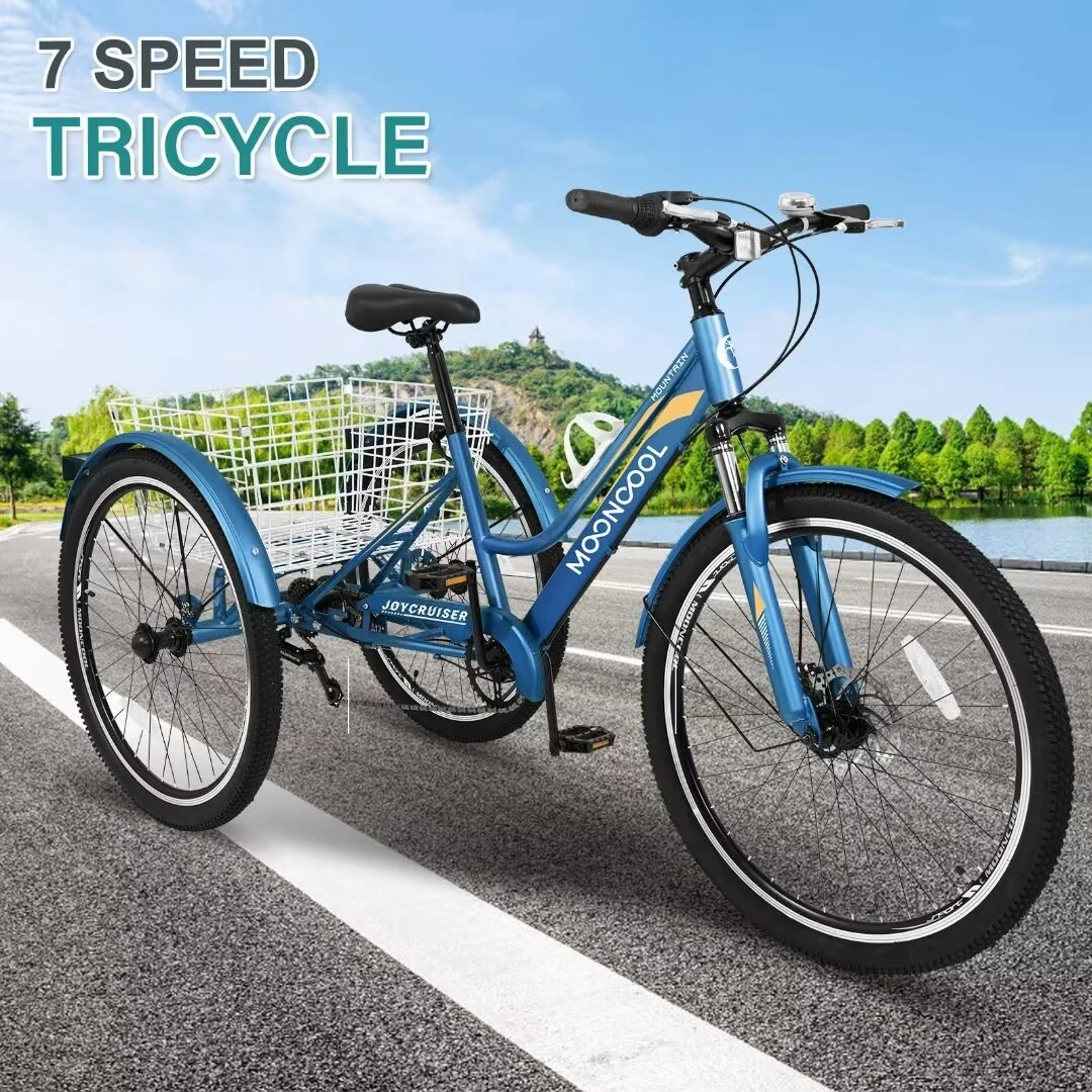 Docred Adult Tricycle, 7 Speed Three Wheel Mountain Bike, 24/26/27.5 inch Adults Trikes ,Load capacity 420 lbs - Womvr