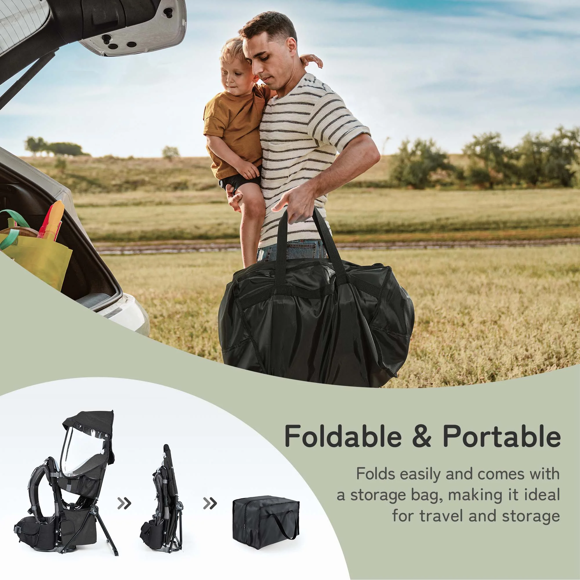 Besrey Baby Hiking Backpack Carrier for Toddlers, Waterproof & Lightweight Outdoor Child Back Frame, Black - Womvr