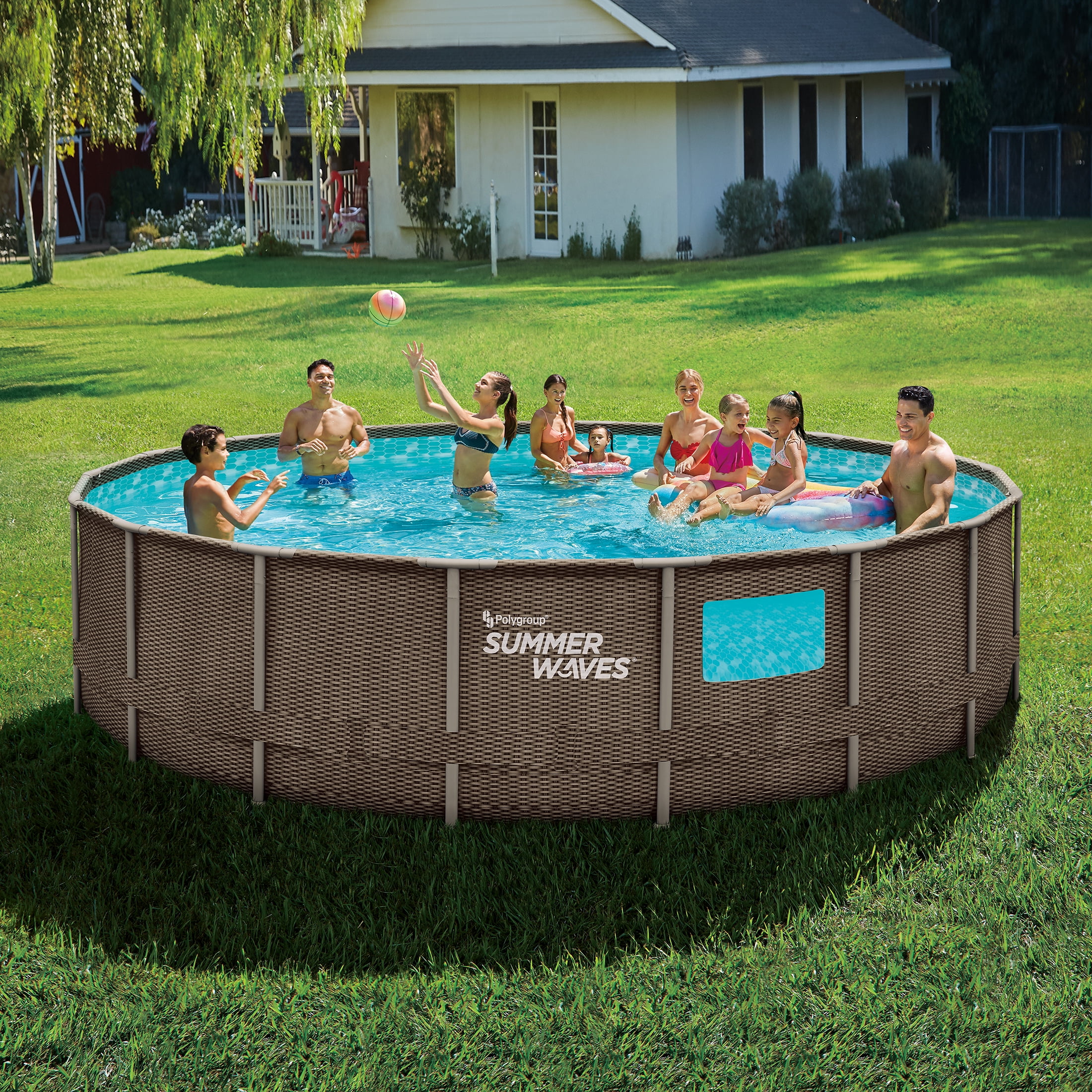 Summer Waves 18 ft Dark Double Rattan Crystal Vue Elite Frame Pool, Round, Ages 6+, Unisex - Womvr