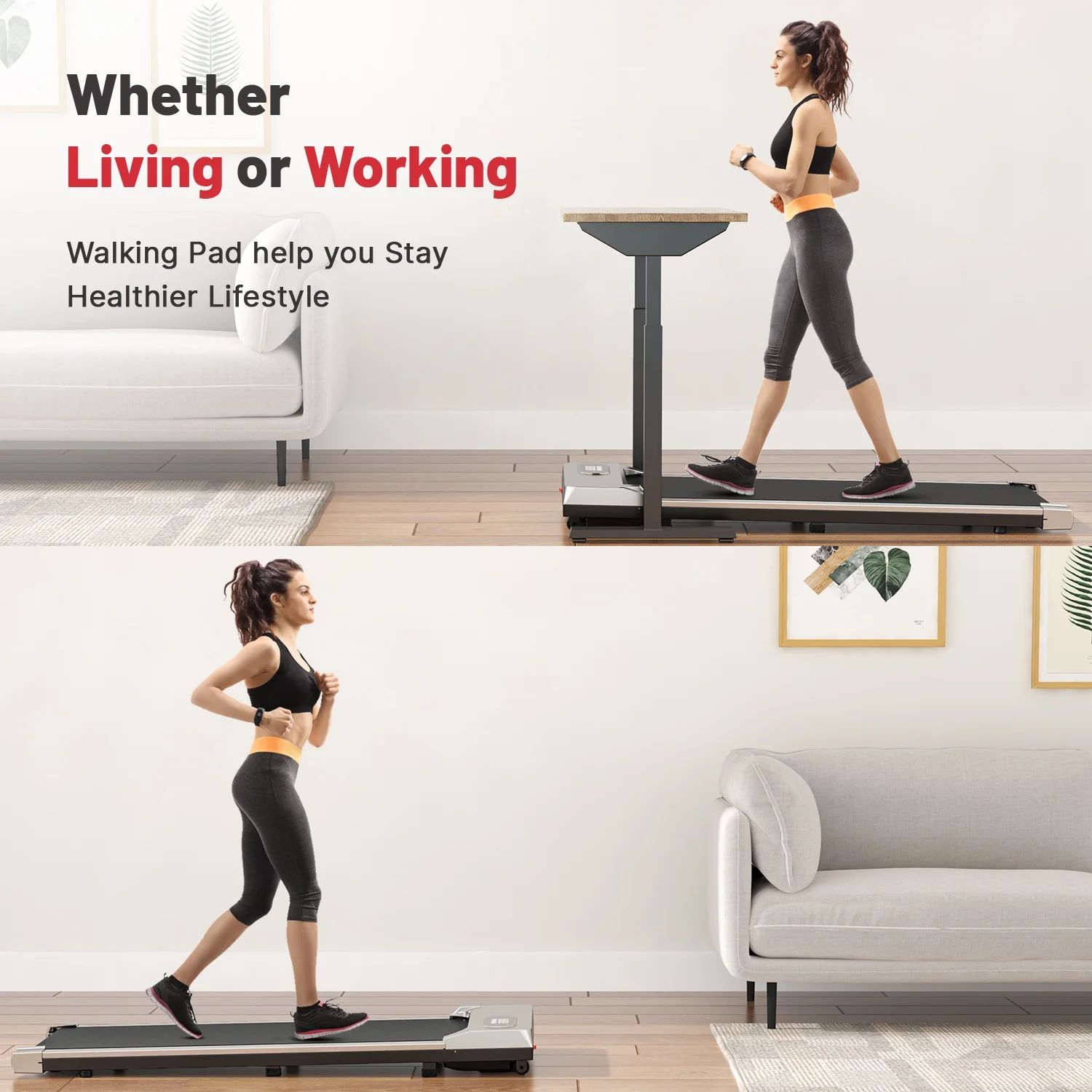 Bigzzia Walking Pad, 2 in 1 Under Desk Treadmill with Remote Control and LCD Display, Compact Treadmill for Home & Office, Silver - Womvr