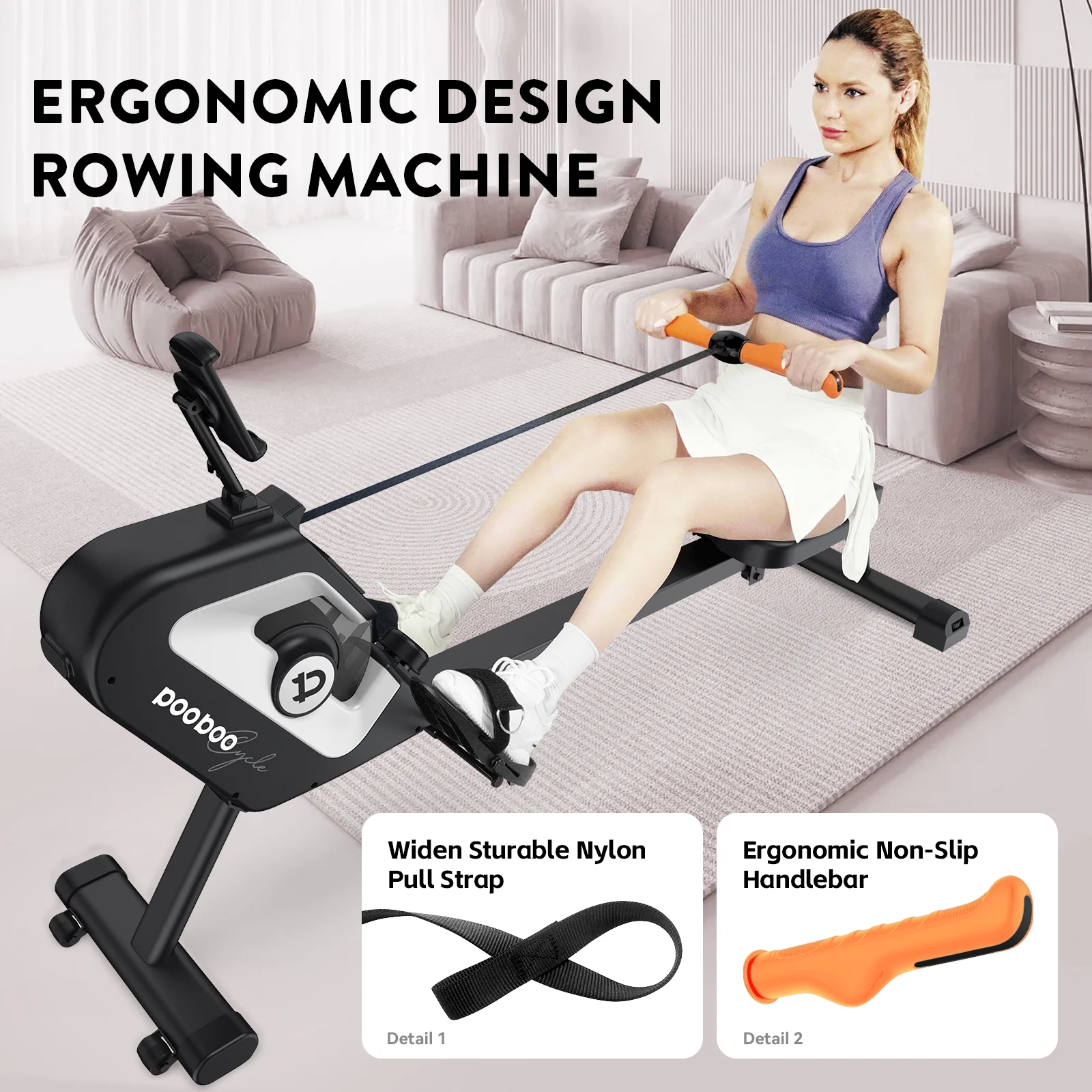 Pooboo Row Machine Magnetic Rowing Machine Indoor Foldable Rower with 8 Level Adjustable Quiet Magnetic Resistance, Ergonomic Seat & LCD Monitor Cardio Exercise Training Max Weight 350 lbs - Womvr
