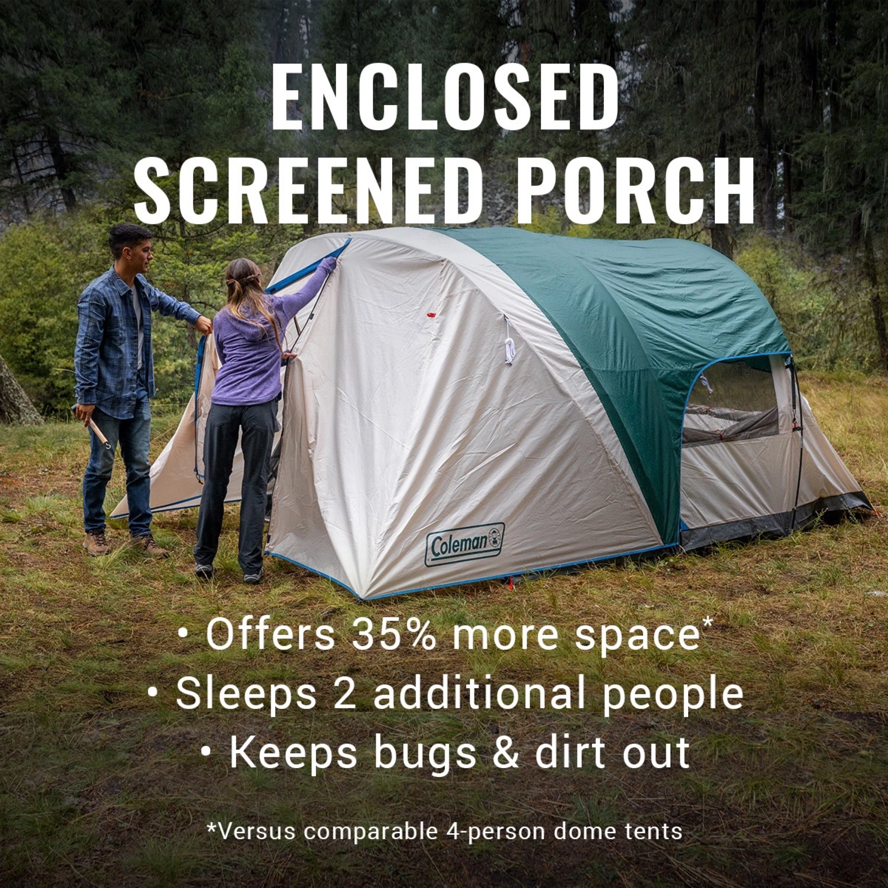 Coleman 4-Person Cabin Tent with Enclosed Screen Porch, Evergreen - Womvr